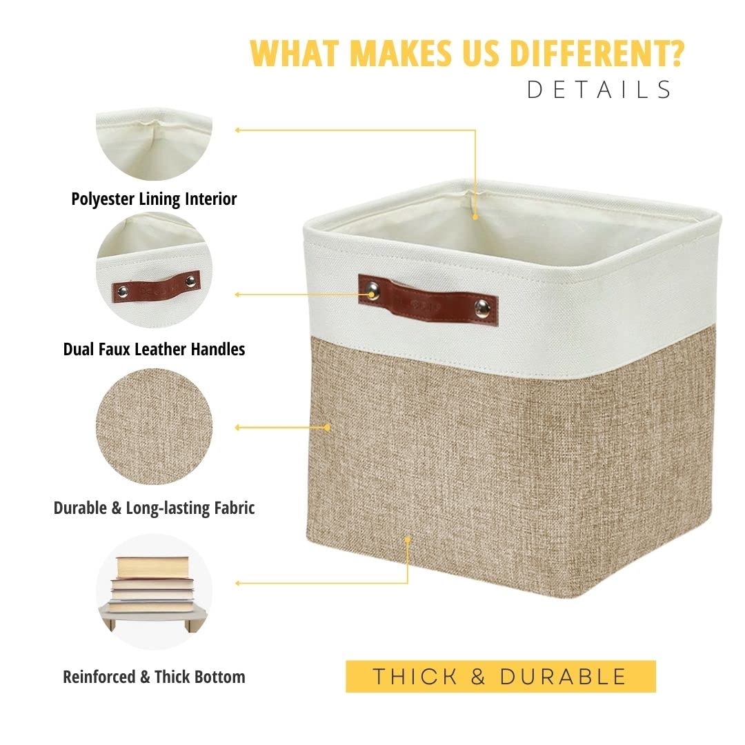 DECOMOMO Storage Cubes, 12x12 Storage Bins, Baskets for Shelves (Beige & White, Cube 12 - 4 Pack)