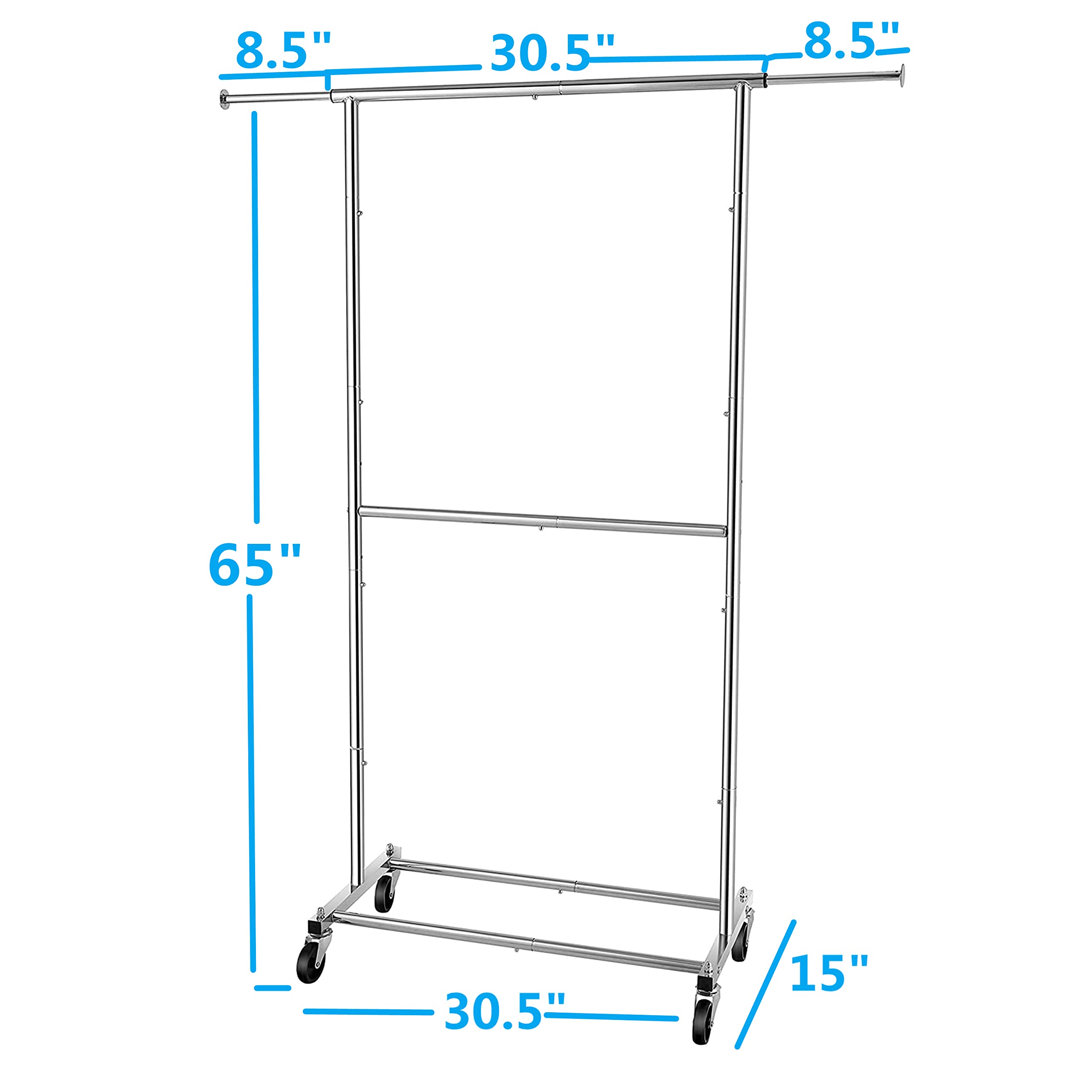 Simple Trending Double Rod Clothing Garment Rack  Rolling Clothes Organizer on Wheels for Hanging Clothes  Chrome