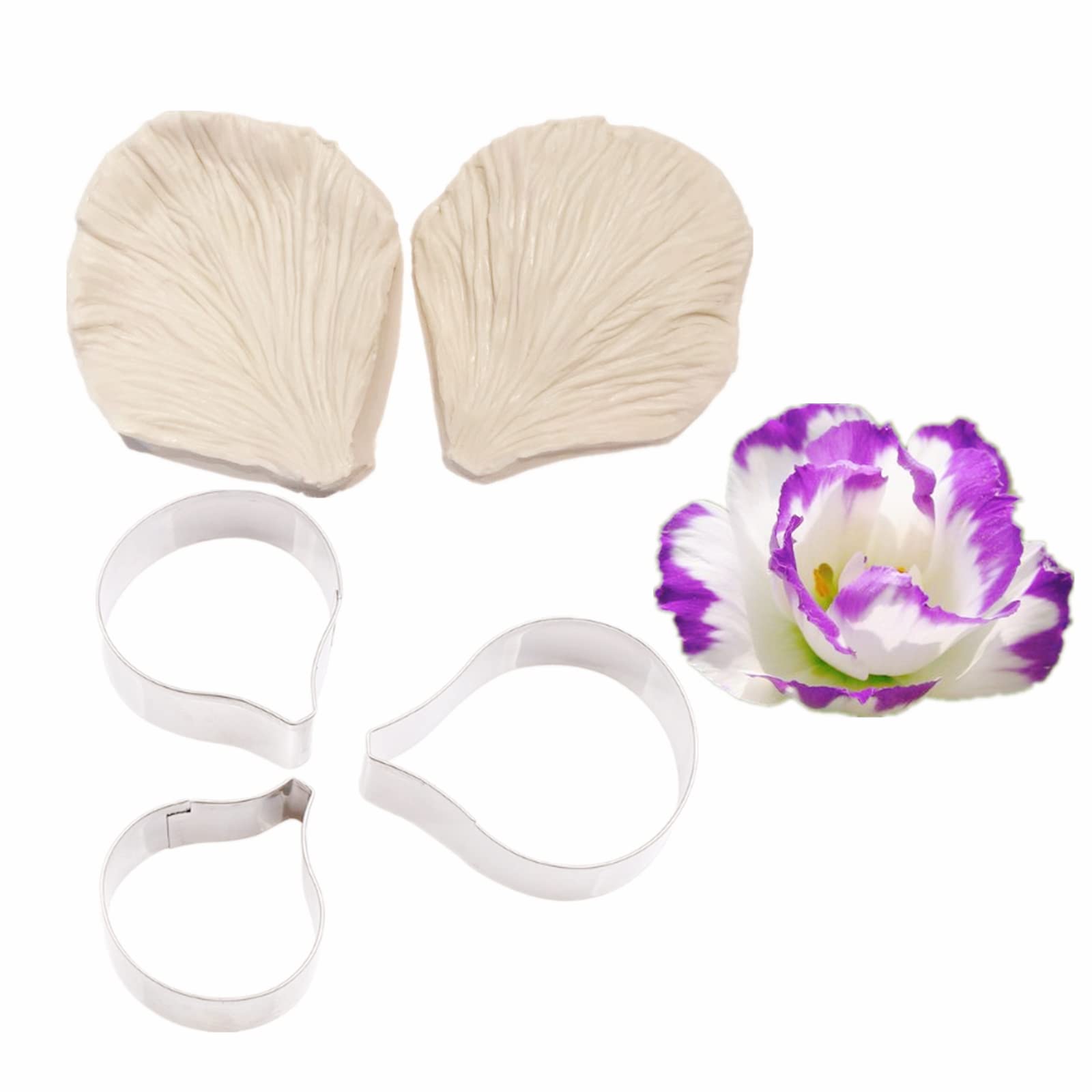8Set Gumpaste Flower Silicone Mold And Cutter Stainless Steel Flower Cutter Fondant Flower Veining Molds Sugarcraft Flowers Maki