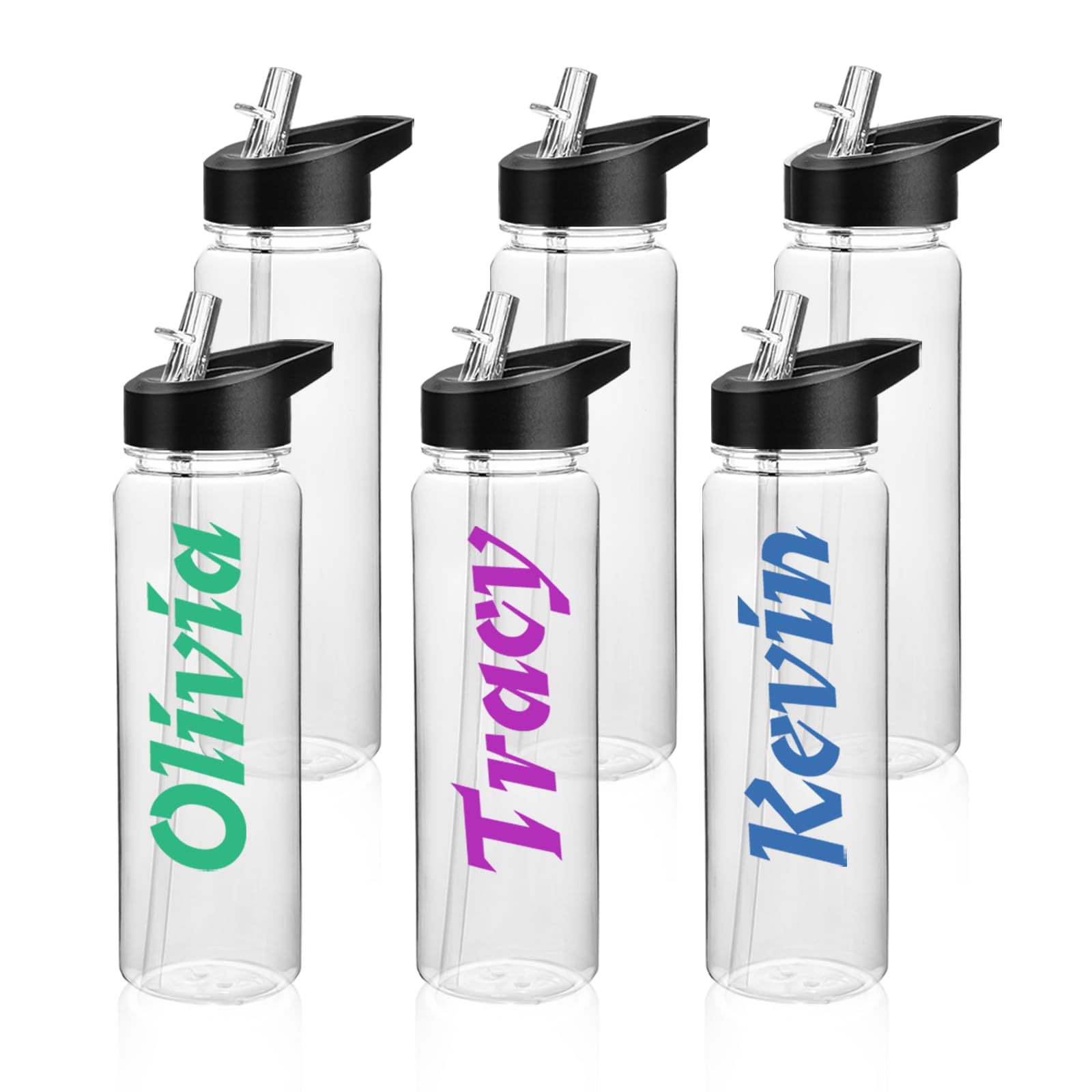 6 Pack Clear Water Bottles Bulk, 24oz Clear Reusable Blank Water Bottle with Leakproof Straw Lid Handle, Portable Wide Mouth Cup