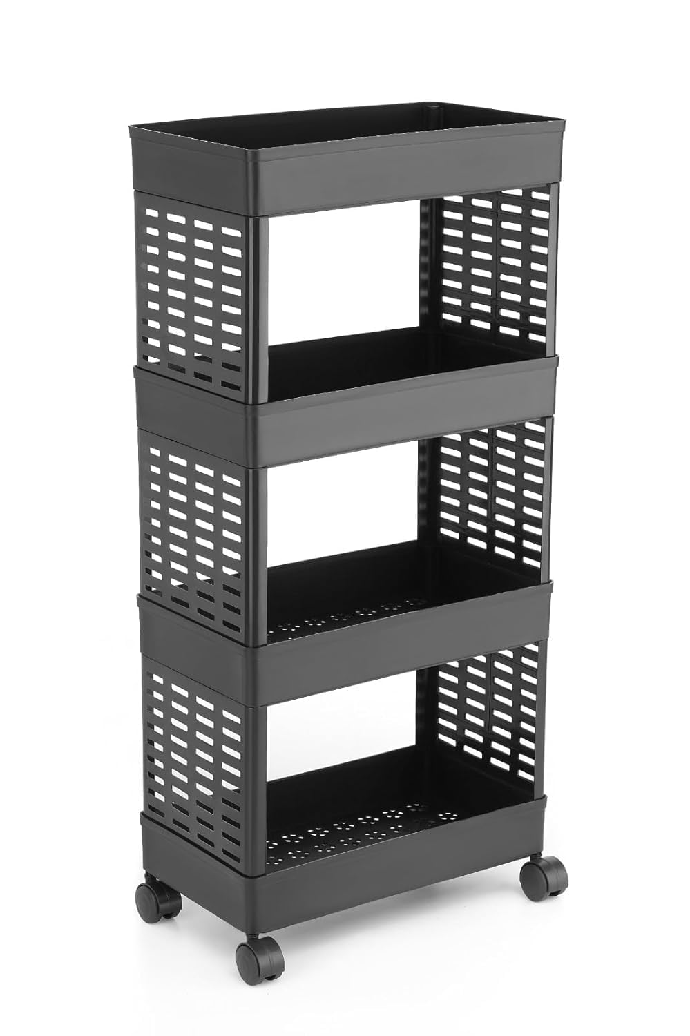 Rekiro Plastic Multipurpose 4-Tier Floor Mount Corner Storage Shelf, Organizer Rack For Kitchen/Dish, Black