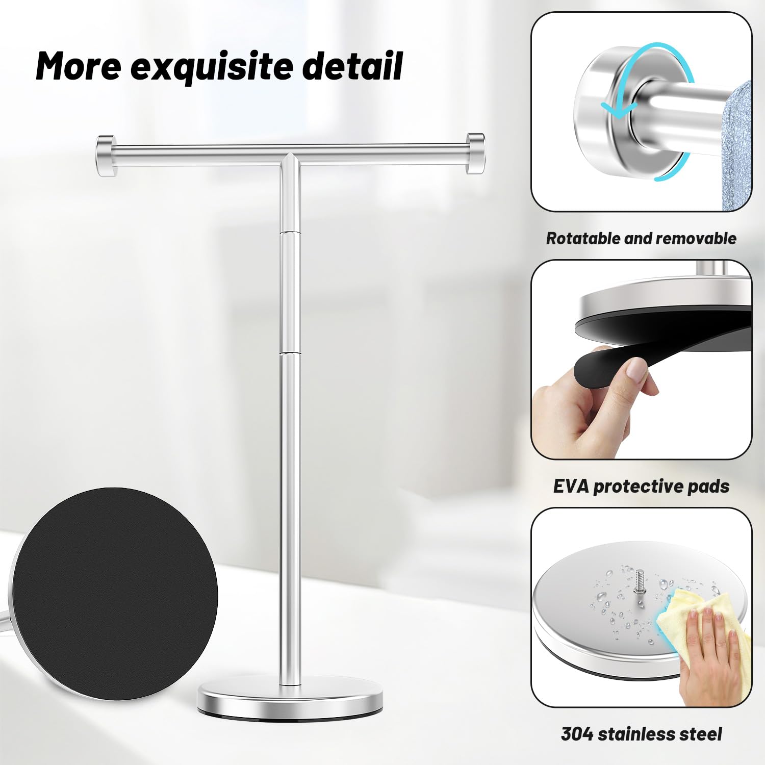 Vehhe T-Shape Hand Towel Holder For Bathroom, Height Adjustable Hand Towel Stand, Sus304 Stainless Steel Towel Holder Stand Non-