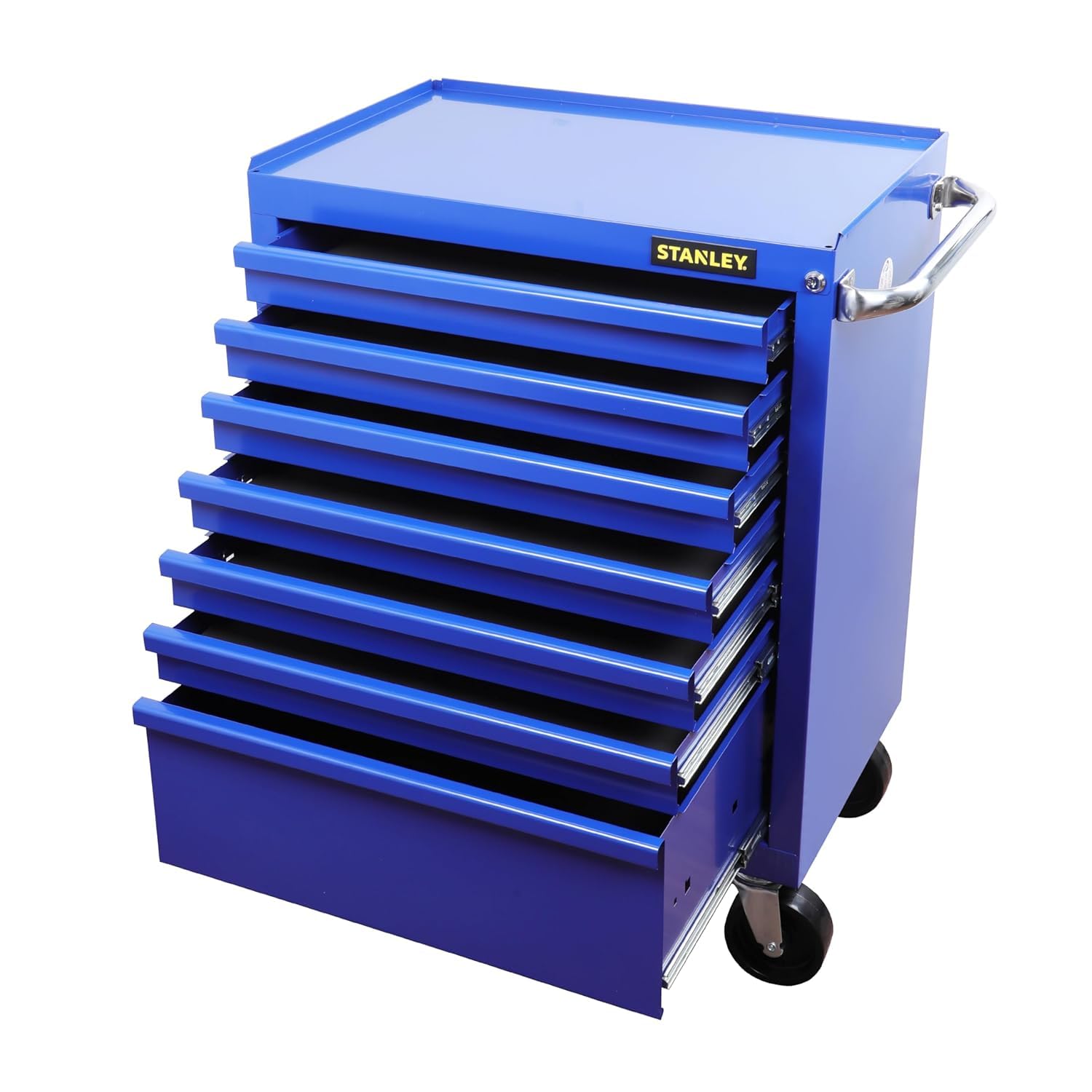 Stanley Stst744258 7 Drawer Eco Roller Cabinet, Blue, Multi Size Drawers, Lockable, Perforated Side Panels, Roller Castor Wheel