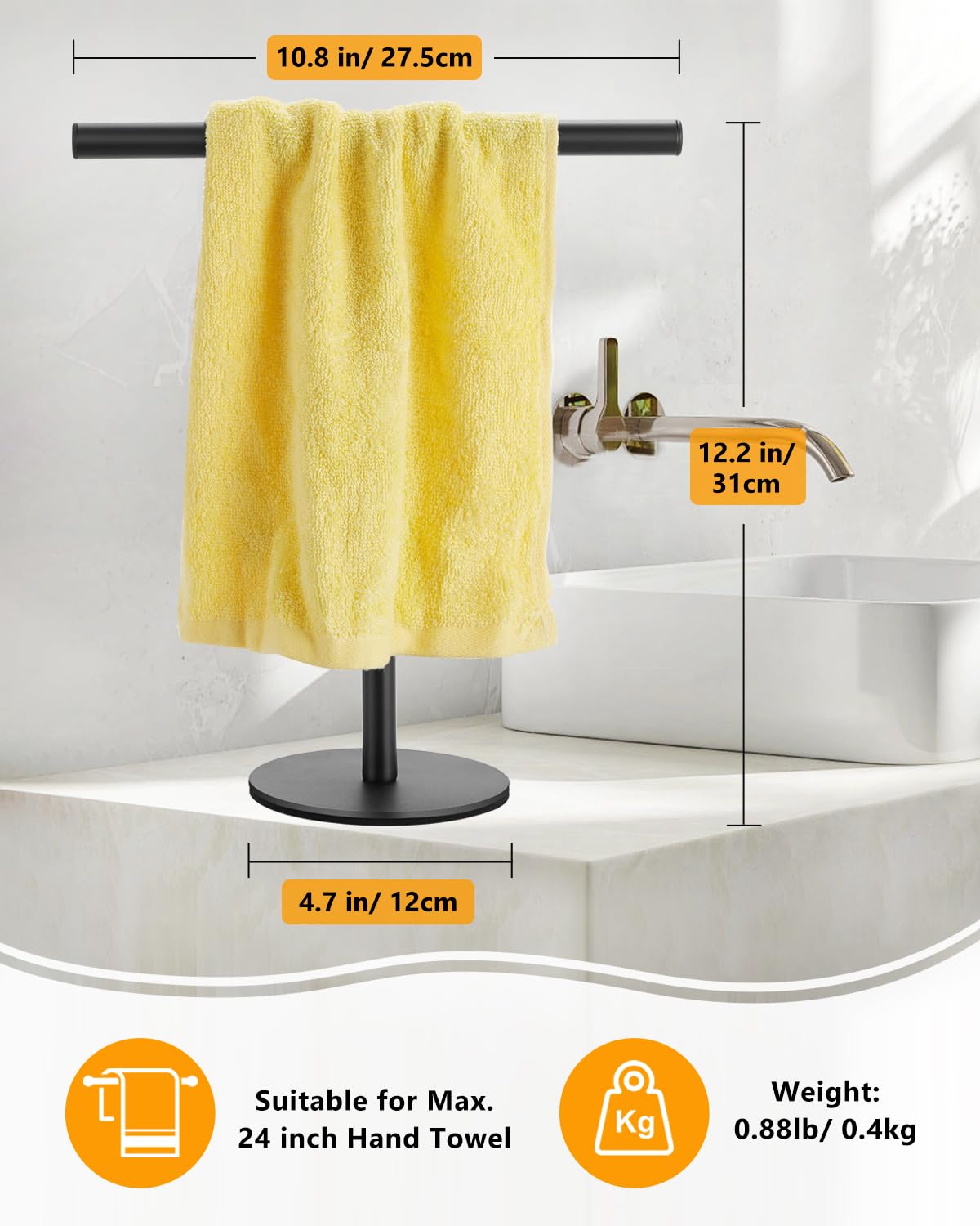 Hand Towel Holder For Bathroom, T-Shape Free Standing Towel Bar Rack Stand, Matte Black Hand Towel Rack For Bathroom Kitchen Van