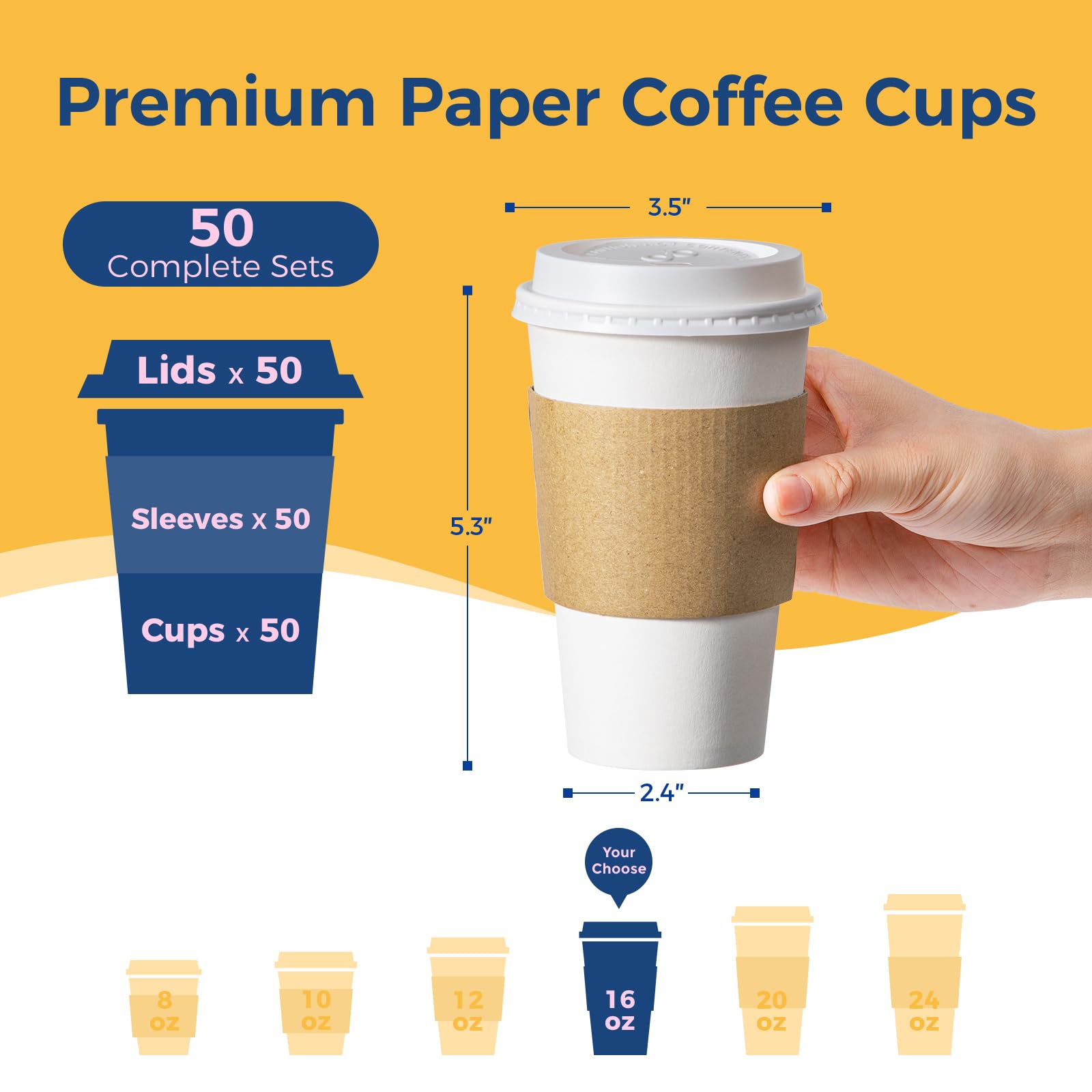 Fit Meal Prep [50 Pack 16 oz Coffee Cups with Lids and Kraft Sleeves  Premium Disposable Paper Coffee Cups  Durable Thickened To Go Hot Cups for Party  Hot Beverage  Chocolate  Tea  Cocoa