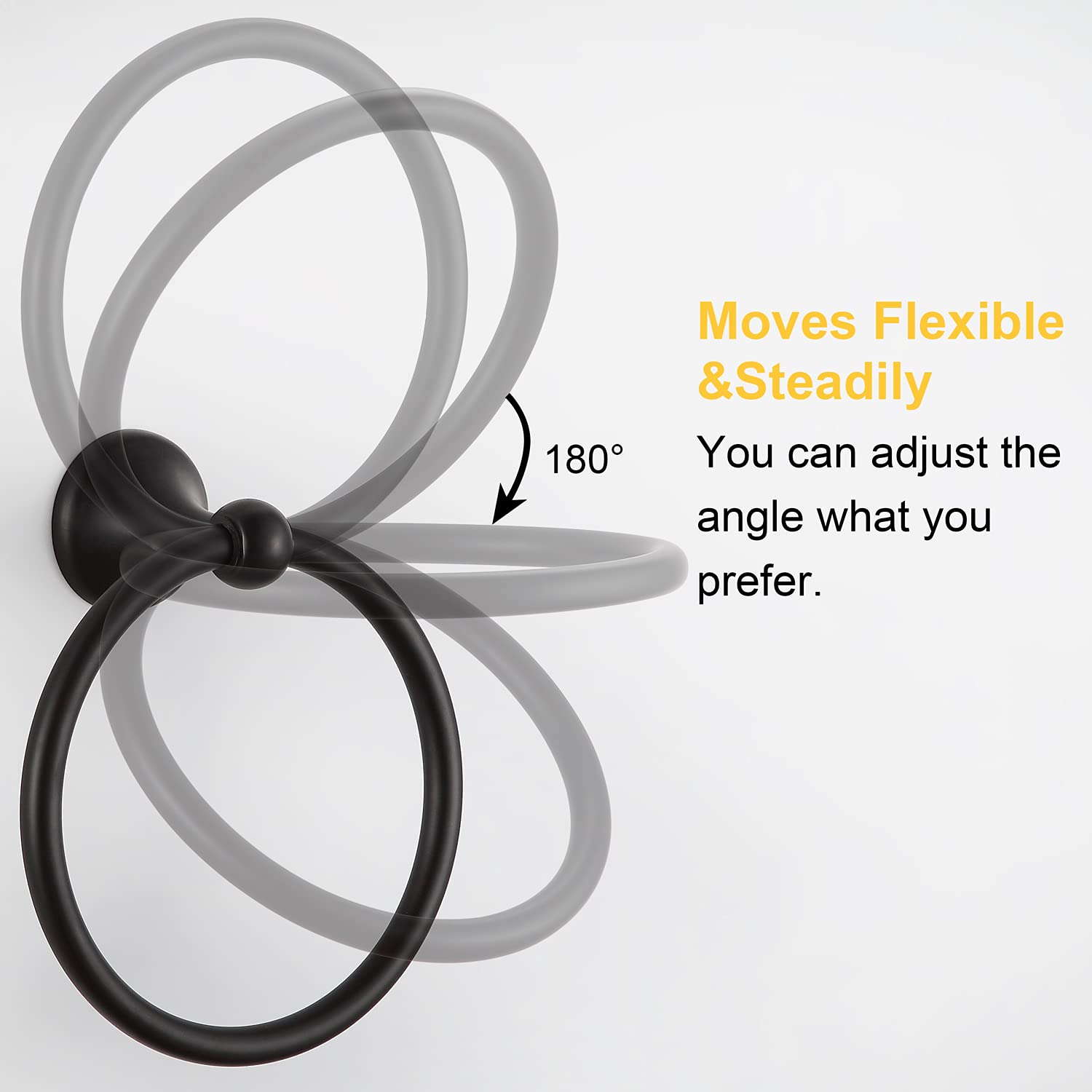 BGL Towel Ring Matte Black Matal Wall Mount for Bathroom 2 Pack Classic Style