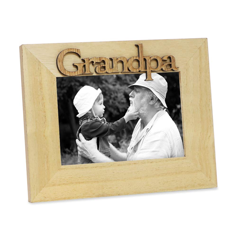 Isaac Jacobs Natural Wood Sentiments Grandpa Picture Frame, 4x6 inch, Photo Gift for Grandfather, Papa, Family, Display on Table