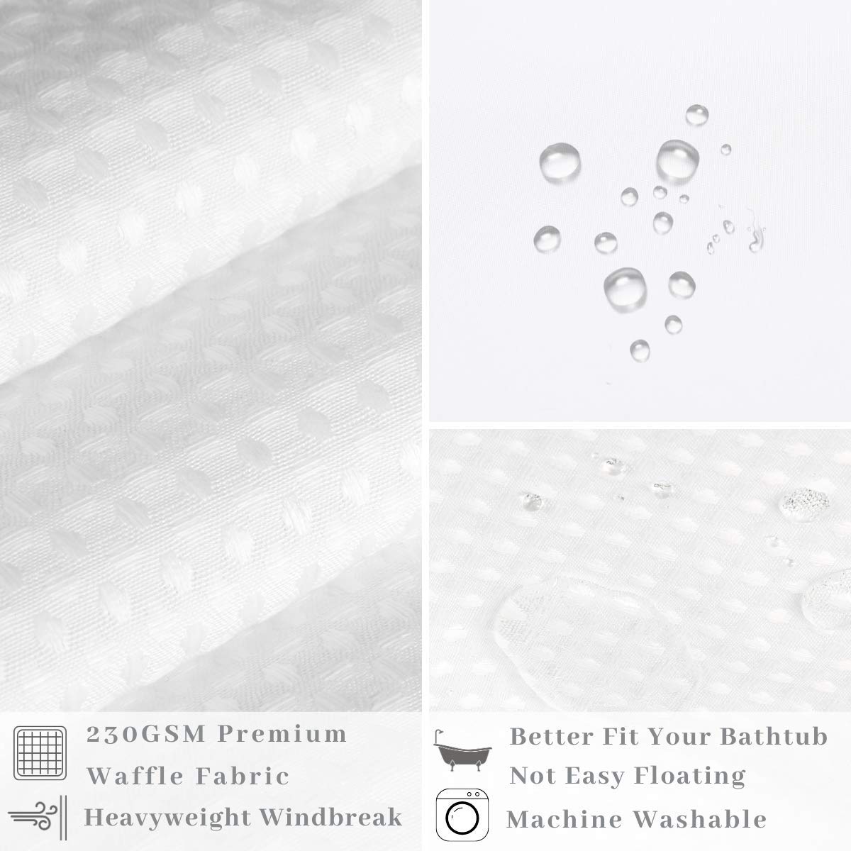 Ecoehoe Hotel Grade Waffle Weave Fabric Hook Free Shower Curtain With Magnets Snap-In Liner - Heavy Duty Bath Curtain With See T