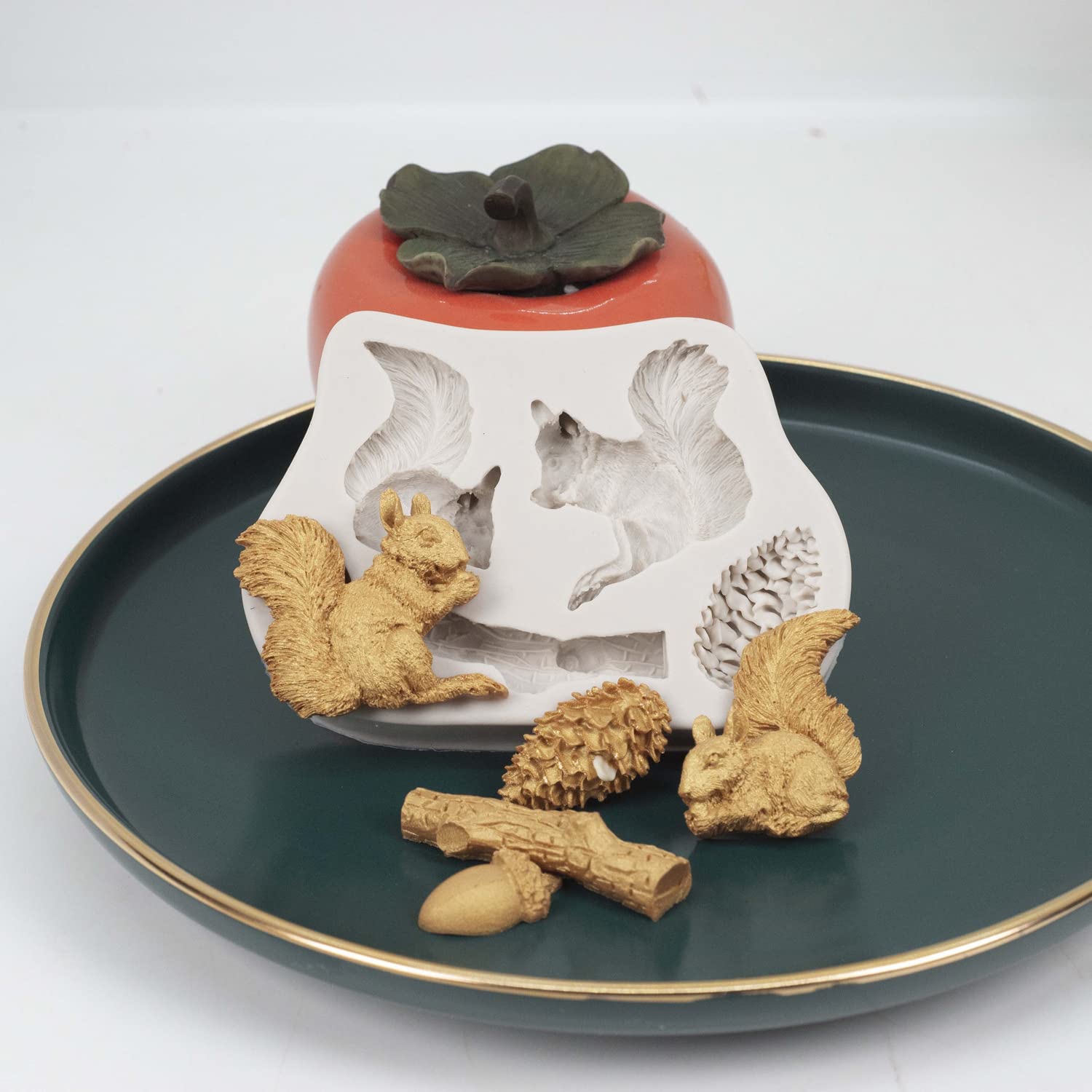 Xidmold Animal Fondant Silicone Mold, Squirrel Pinecones Acorn Tree Trunk Sugarcraft Cake Decorating Tool Baking Molds Cupcake T