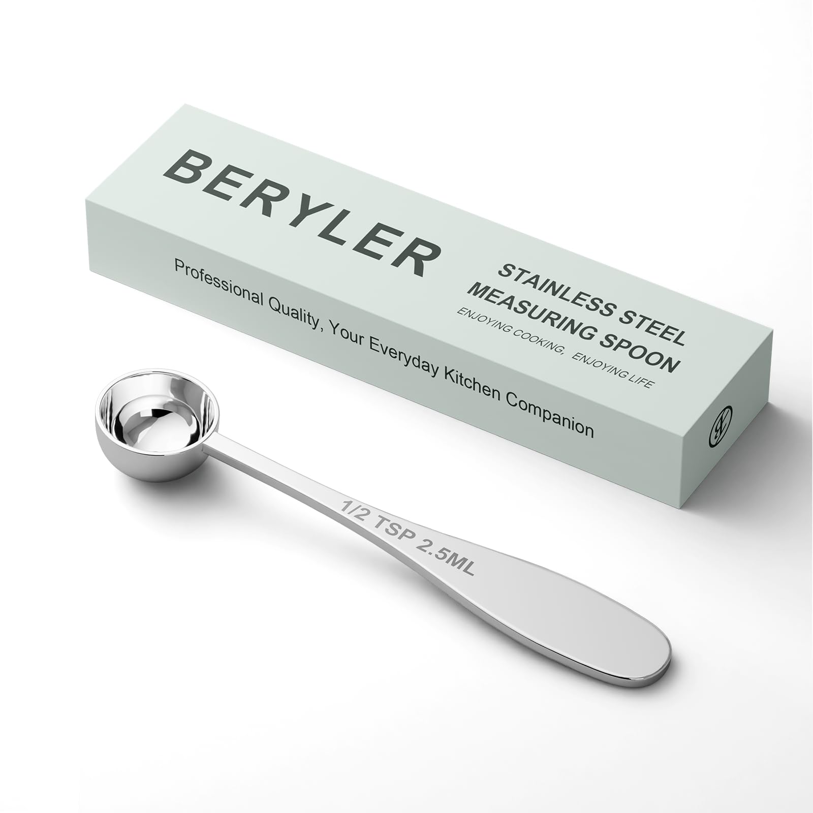 BERYLER 1PCS 1/2tsp(1/6tbsp, 2.5 ml) Single Measuring Spoon, Stainless Steel Individual Teaspoon, Metal Measure Scoop with Gift 