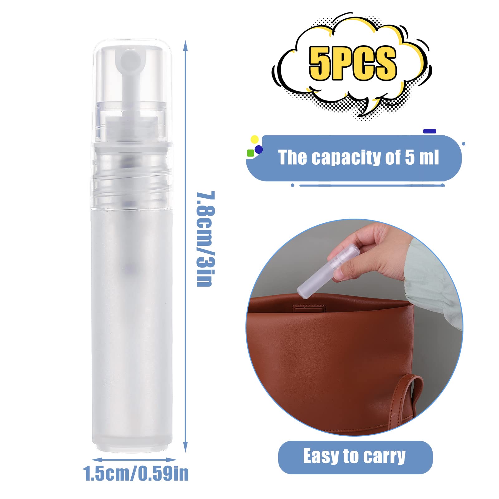 Kinbom 5Pcs Perfume Atomizers Refillable, Plastic Spray Bottles For Travel Mister Empty Spritzer Bottles For Hair Face Plants (5