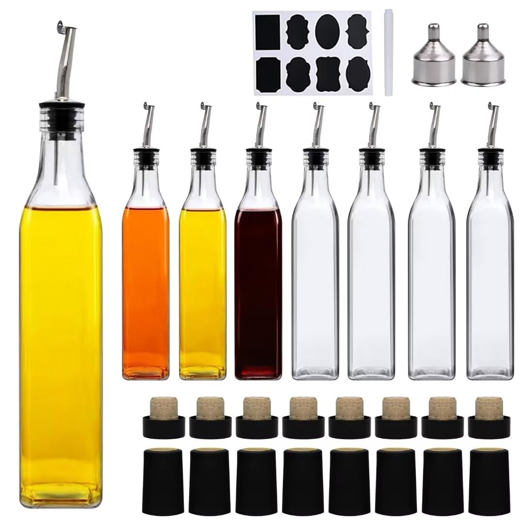 Salzesfalls 8 Pack 17oz Olive Oil Dispenser Bottle,Oil Dispenser for Kitchen, Cooking Oil Dispenser,Vinegar Cruet Bottle with Po