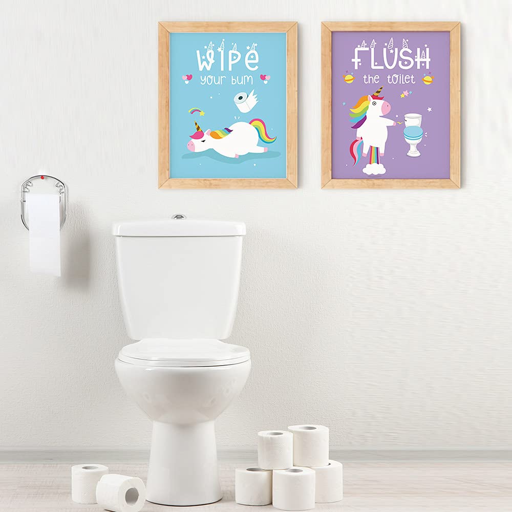 IIILUYOT Funny Unicorn Bathroom Decor  Wash Wipe Flush Brush  Unicorn Decor Gift  Unicorn Rainbow Girls Gift Art Prints  (Unframed8 x 10)  Cute Kids Childrens Tween Posters for Home