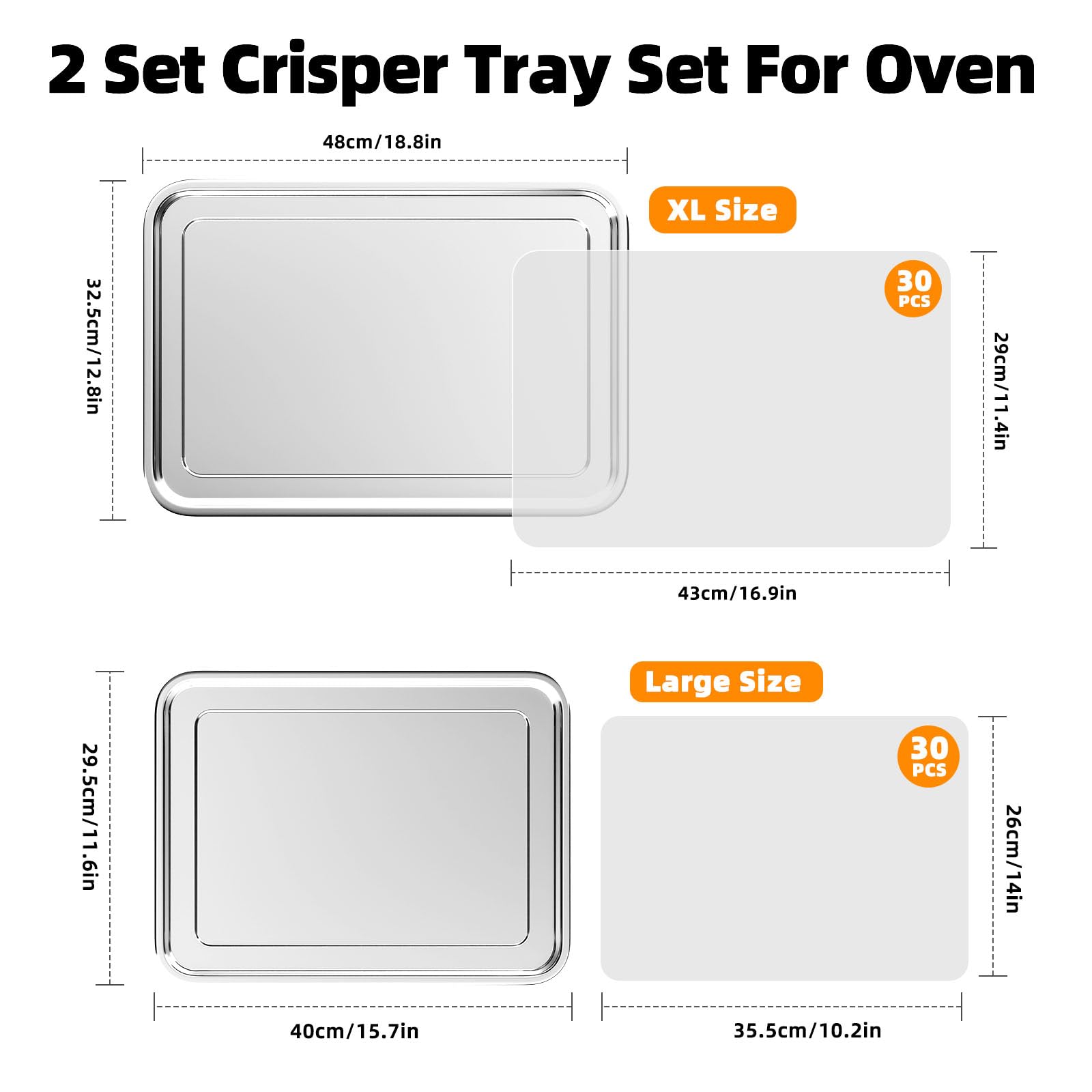 Air Fryer Basket, 2 Set Air Fryer Pans And Tray For Oven With 60 Pcs Parchment Papers, Demaxia Non-Stick Stainless Steel Oven Ai