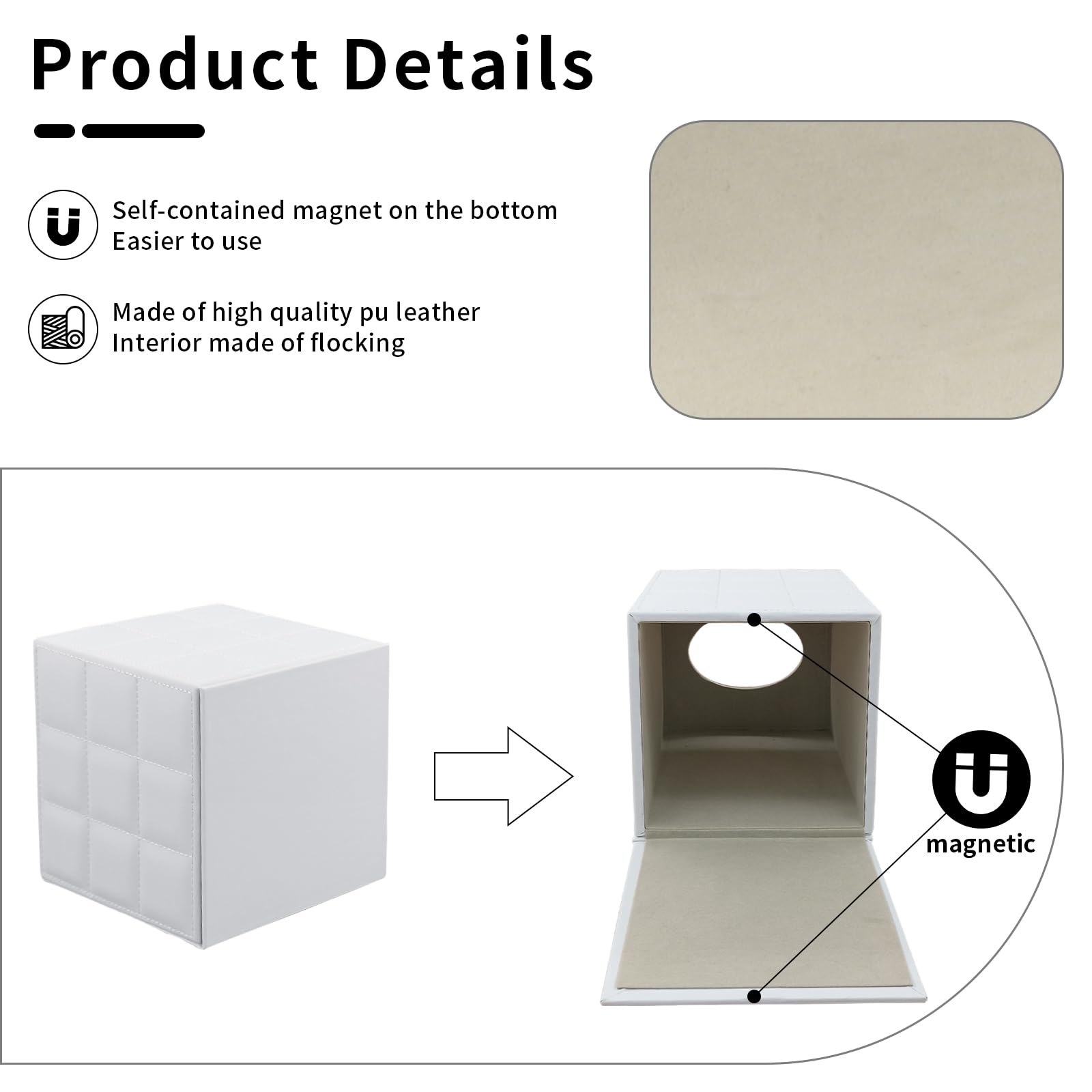 Rhcsz Tissue Box Cover Square,Stylish Pu Leather Tissue Box Holder For Dresser Bathroom,Facial Tissue Holder With Magnetic Botto