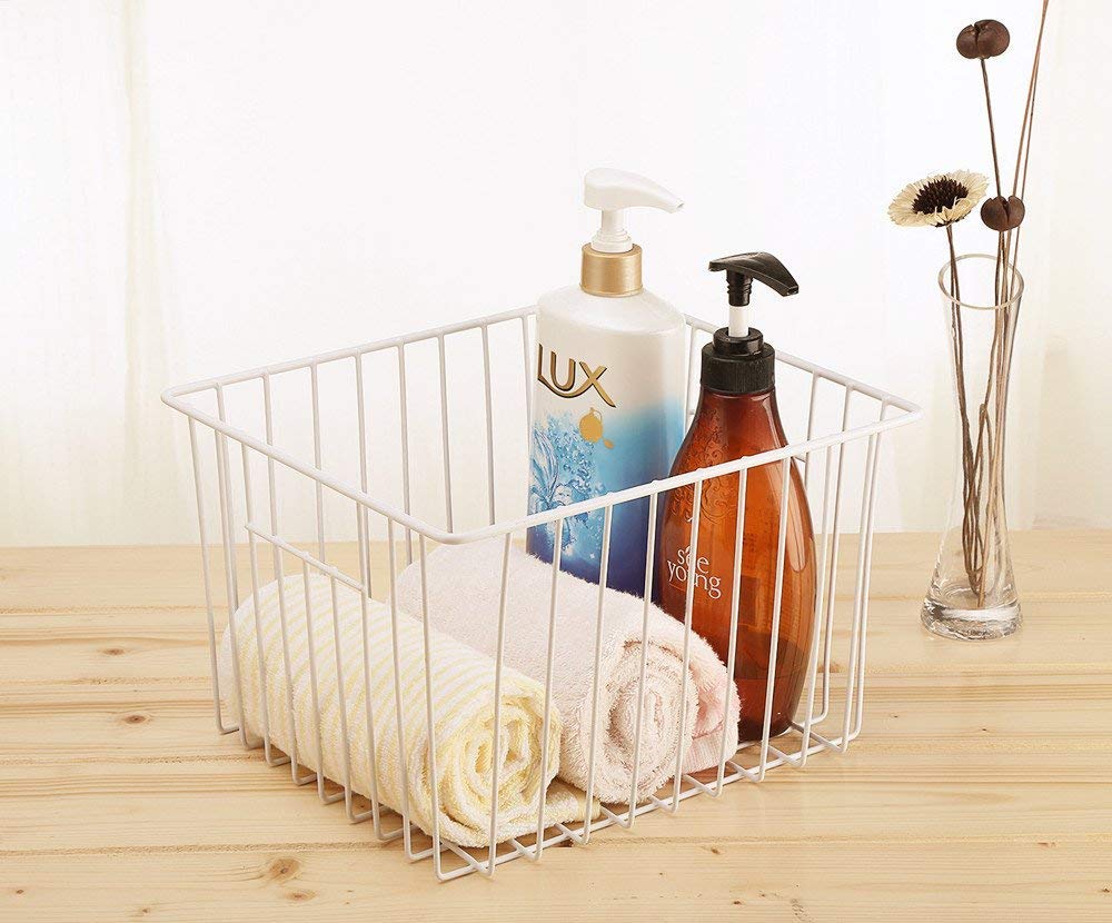 Indian Decor 31570 Chest Freezer Storage Basket, Bins Organizer With Handles For Kitchen, Pantry, Freezer, Cabinet  Pearl White