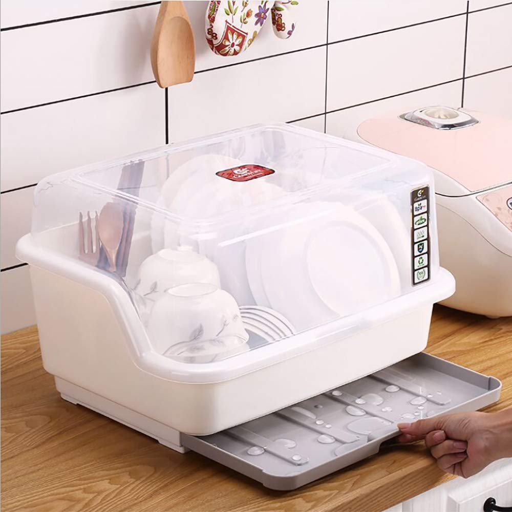 Tomorotec Medium Size Dish Drying Rack And Drain Board With Lid Cover, 16'' X 12.2'' X 10.6'' Nursing Bottle Holder, Kitchen Pla