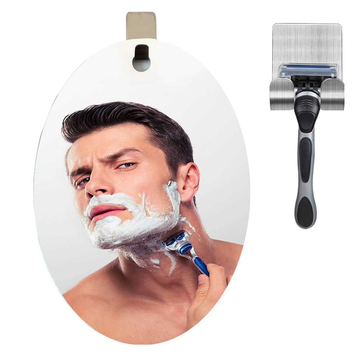 Deluxe Larger Anti-Fog Shower Mirror| Fogless Bathroom Shaving Mirror | Long-Lasting Removable Adhesive Hook And Razor Holder |