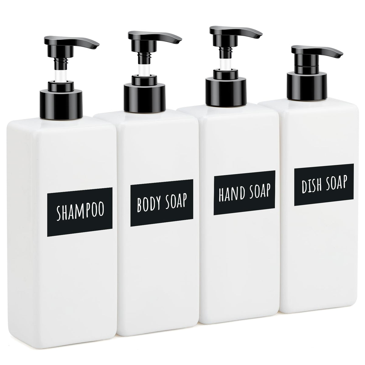 Segbeauty 4 Packs Bathroom Soap Dispenser, 16.9Oz Refillable Shampoo And Conditioner Bottles, 500Ml Empty Plastic Square Press P