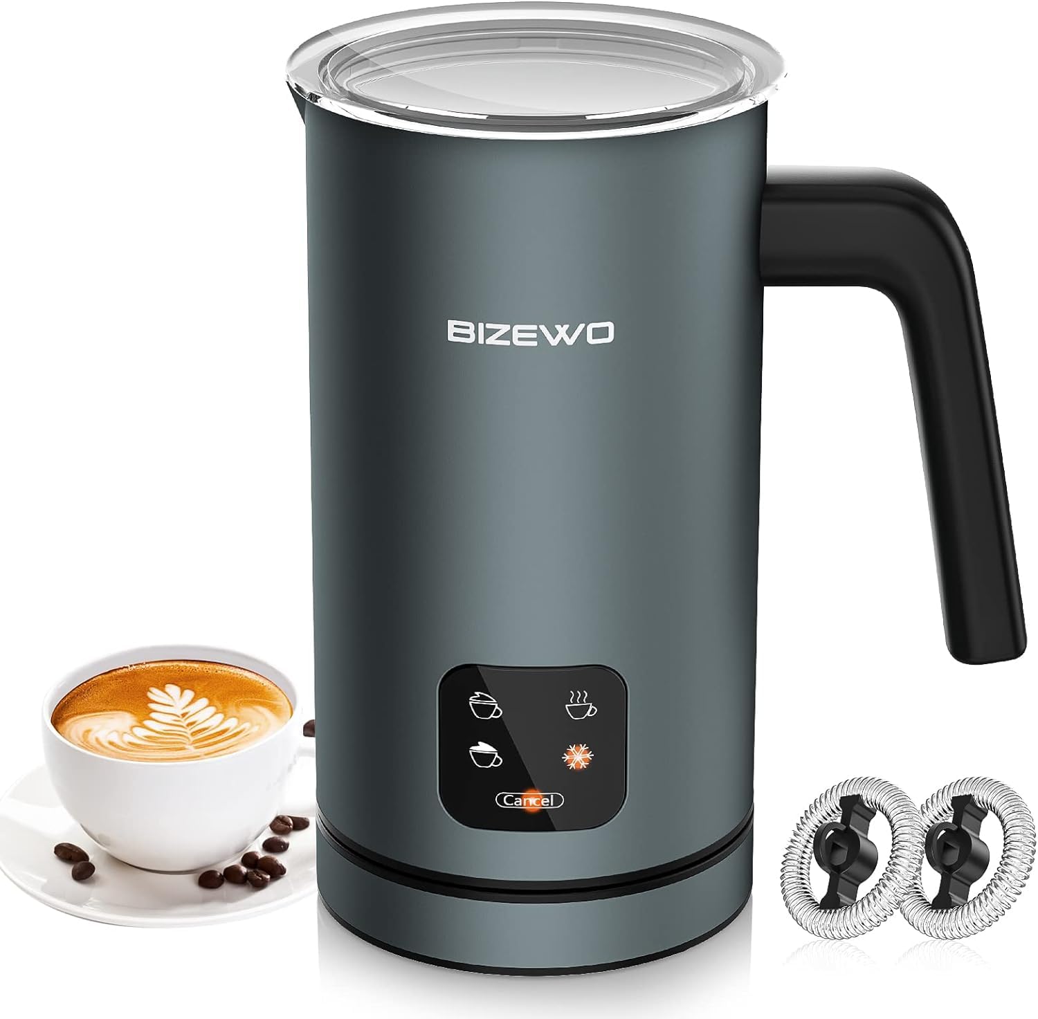 Bizewo Milk Frother Electric, Coffee Frother, Warm And Cold Milk Foamer, 4 In 1 Automatic Milk Warmer Stainless Steel With Touch