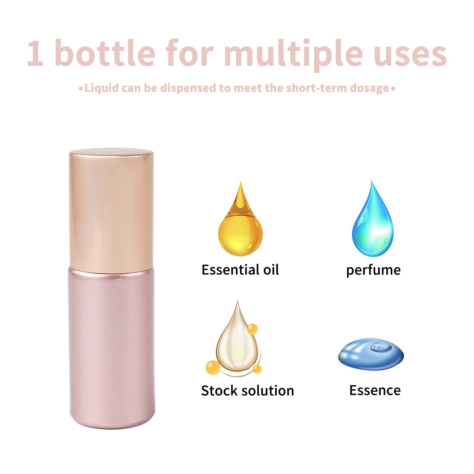 Kesell 14 Pack 5Ml Roller Bottles Matte Rose Gold Empty Refillable Glass Sample Vial With Stainless Steel Balls For Essential Oi