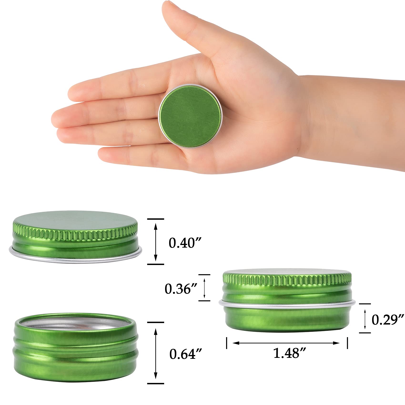0.5 Oz Screw Top Aluminum Tin Jar With Screw Lid And Blank Labels (Green - Pack Of 32)