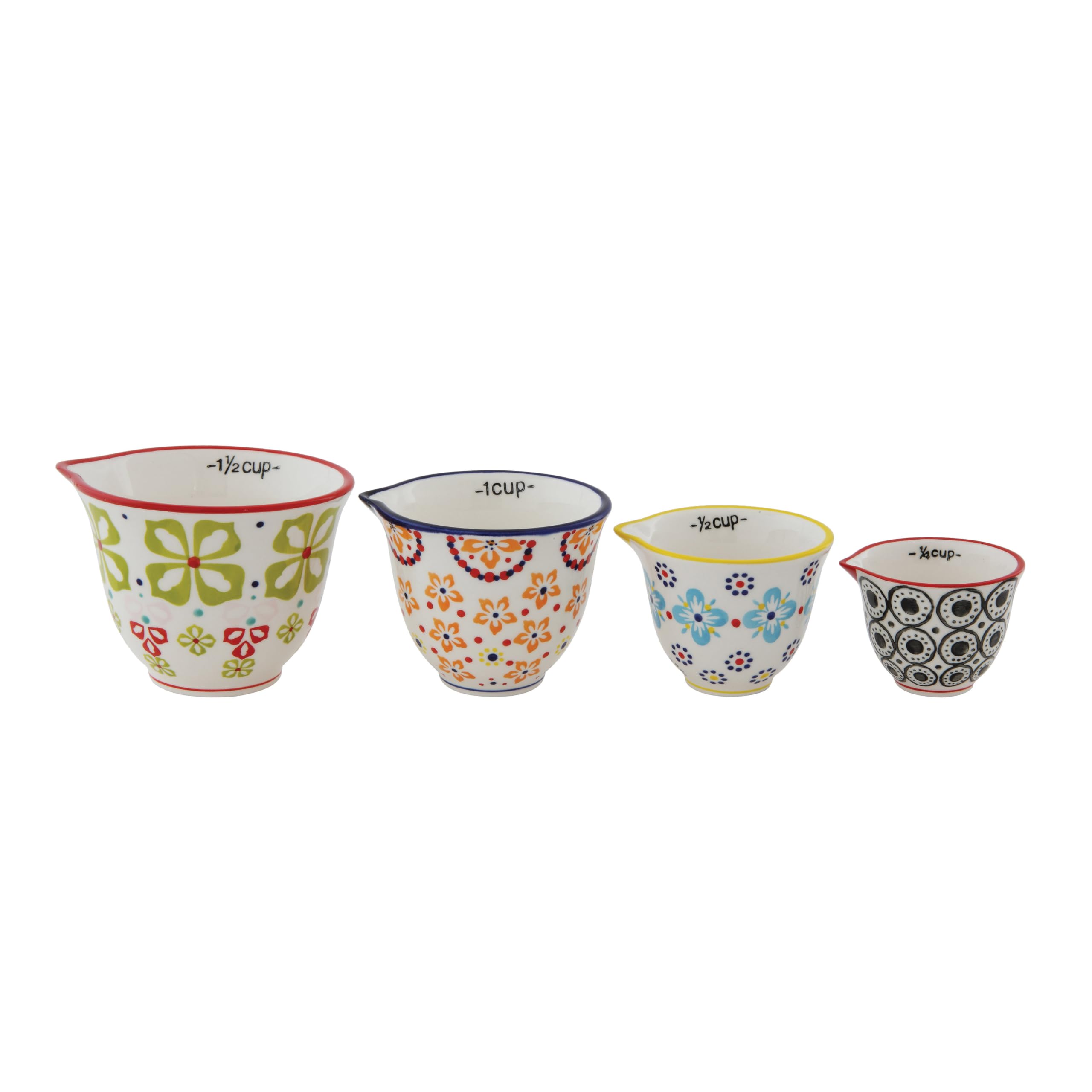 Creative Co-Op Floral Hand Stamped Stoneware Measuring Cups (Set Of 4 Sizes/Designs)