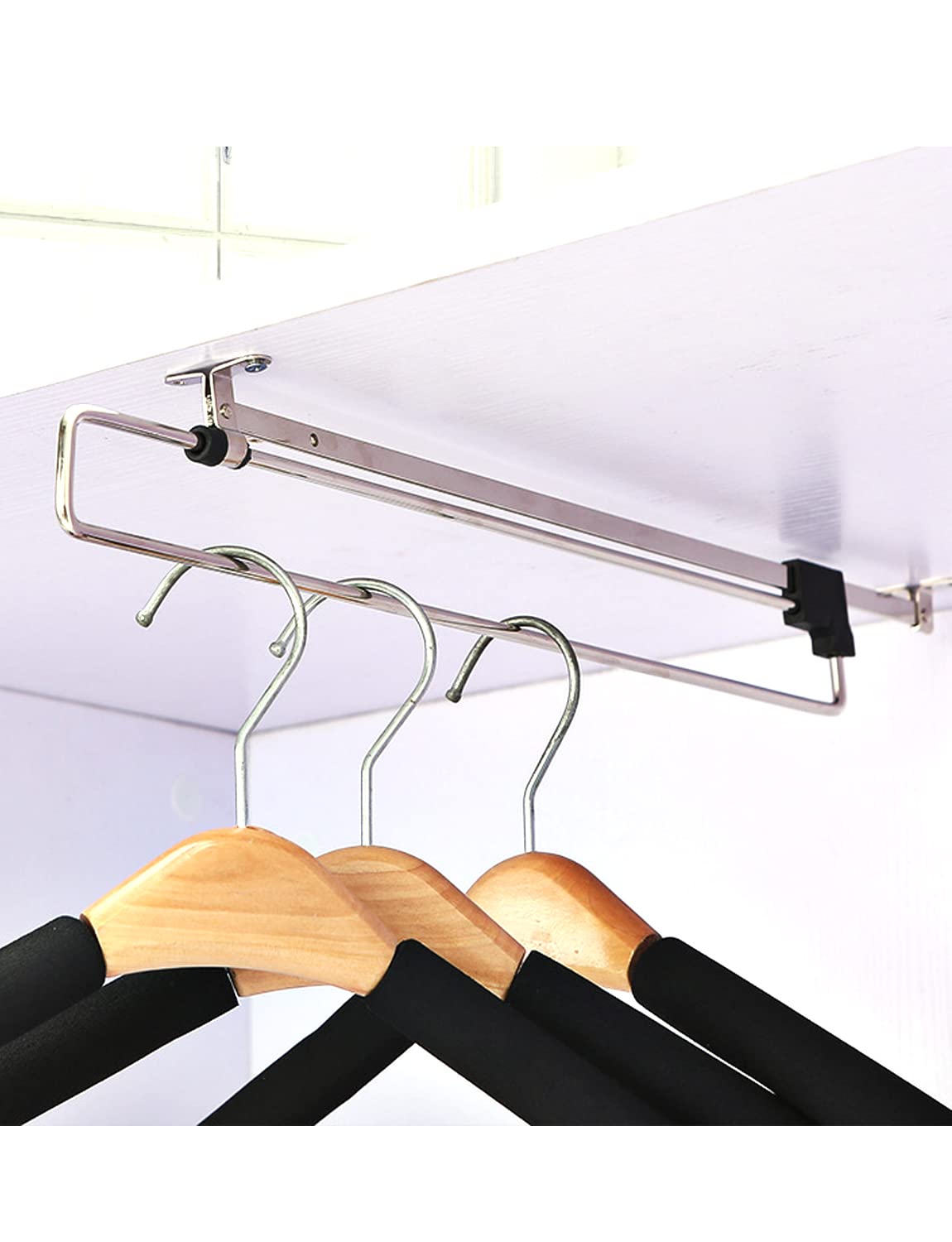 Pull Out Closet Autuwintor Pull-Out Closet Valet Rod Adjustable Wardrobe Clothing Rail Side With Mounting Screw Cold Rolled Stee