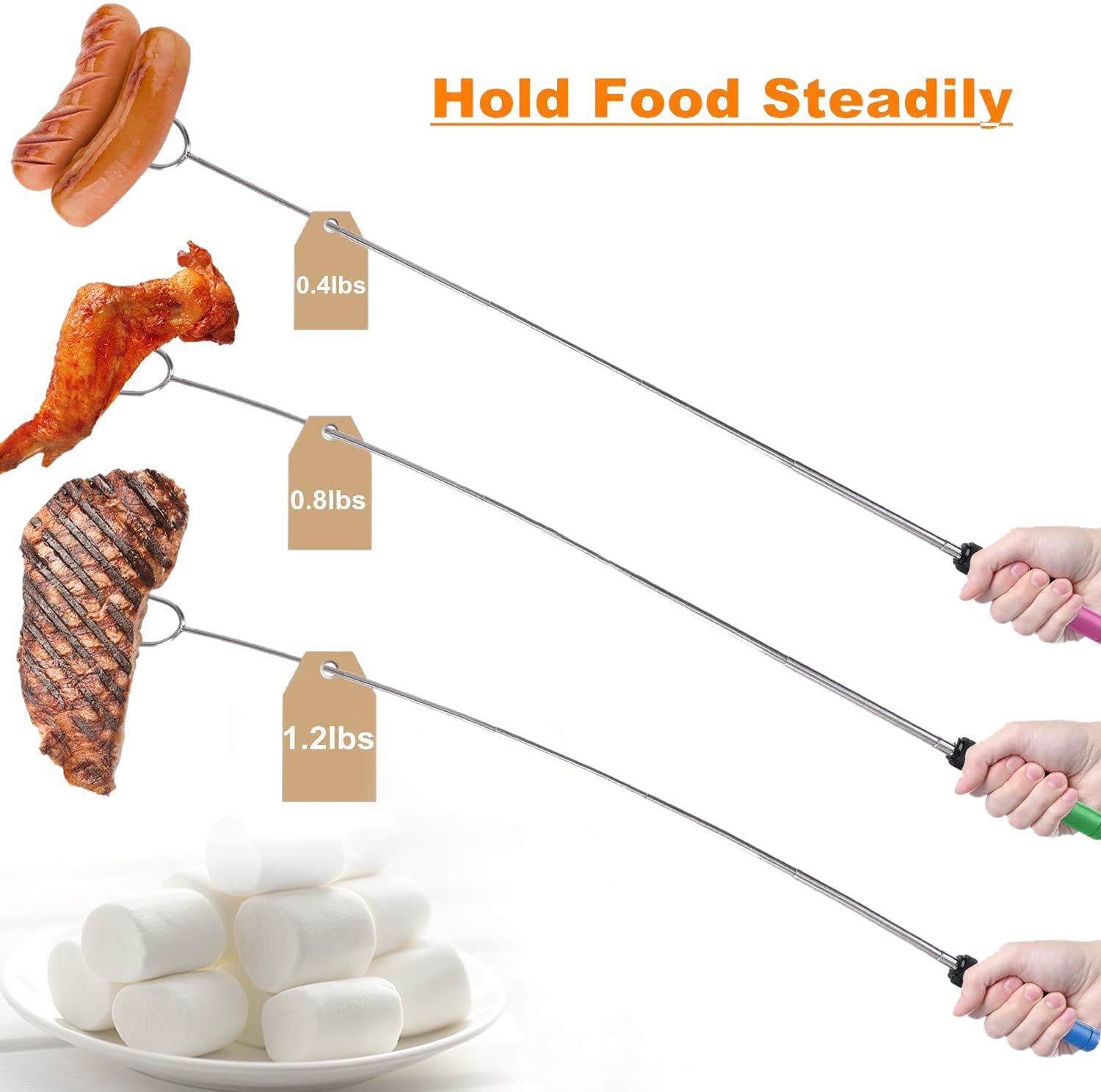 Ajmyonsp 34'' Marshmallow Roasting Sticks - Smores Skewers Hot Dog Sticks for Fire Pit Extendable BBQ Forks for Sausage Campfire Camping