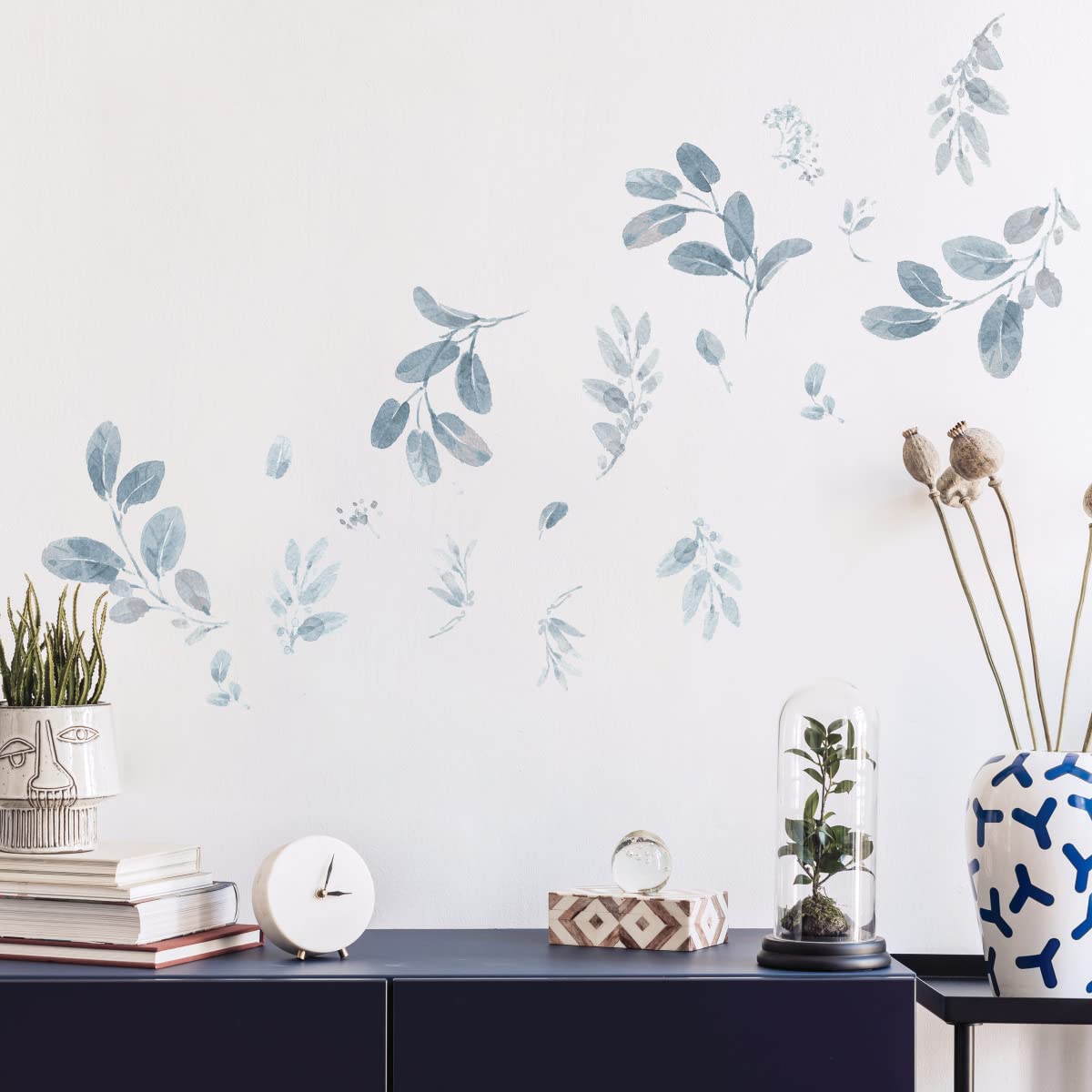 RoomMates RMK5154SCS Dancing Leaves Peel and Stick Wall Decals   Blue