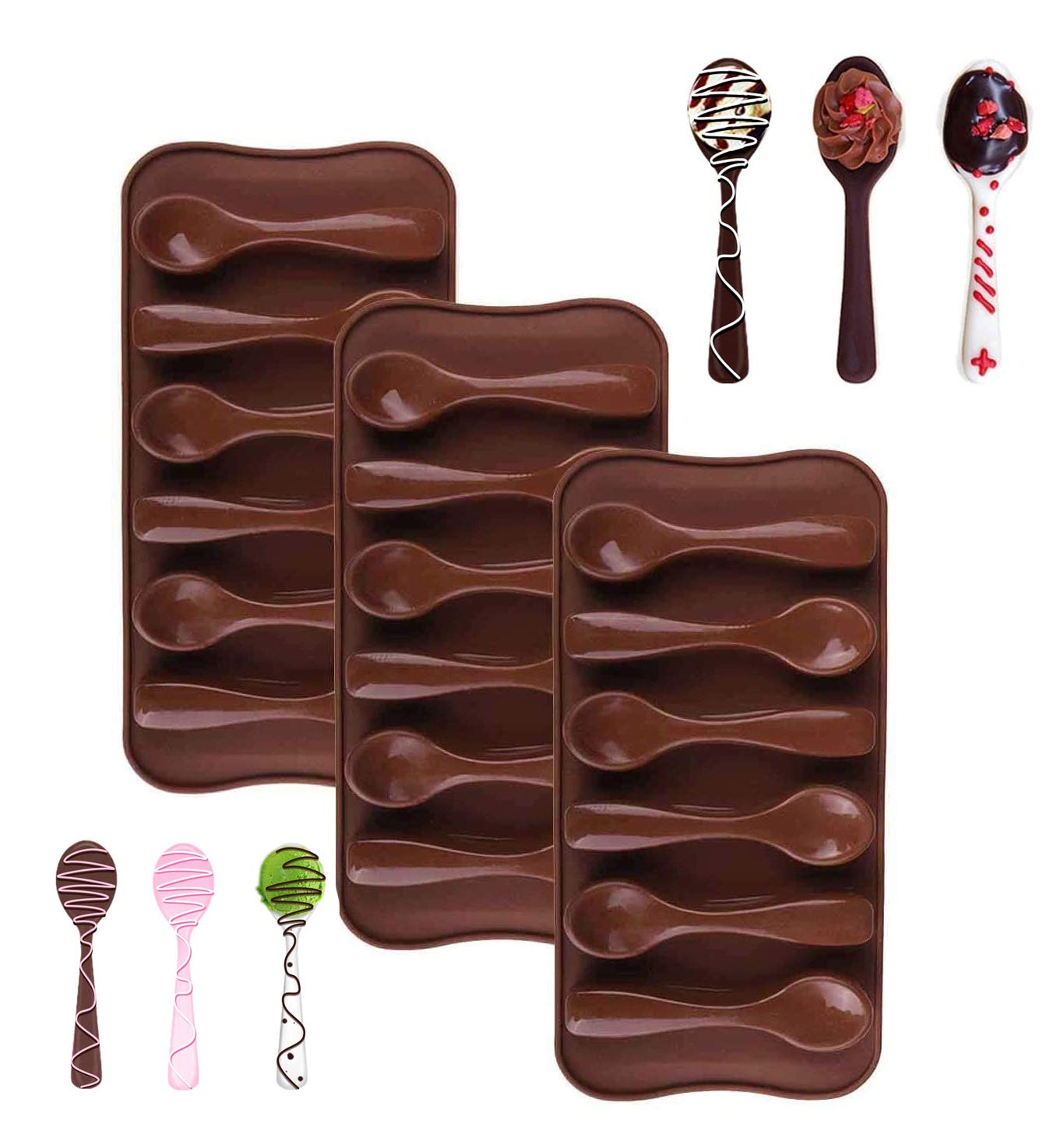 Bamutu Spoon Shape Molds 3 Pcs-6 Cavity Chocolate Candy Gummy Molds Food Grade Chocolate Ice Jelly Silicone Mold Homemade Cupcak