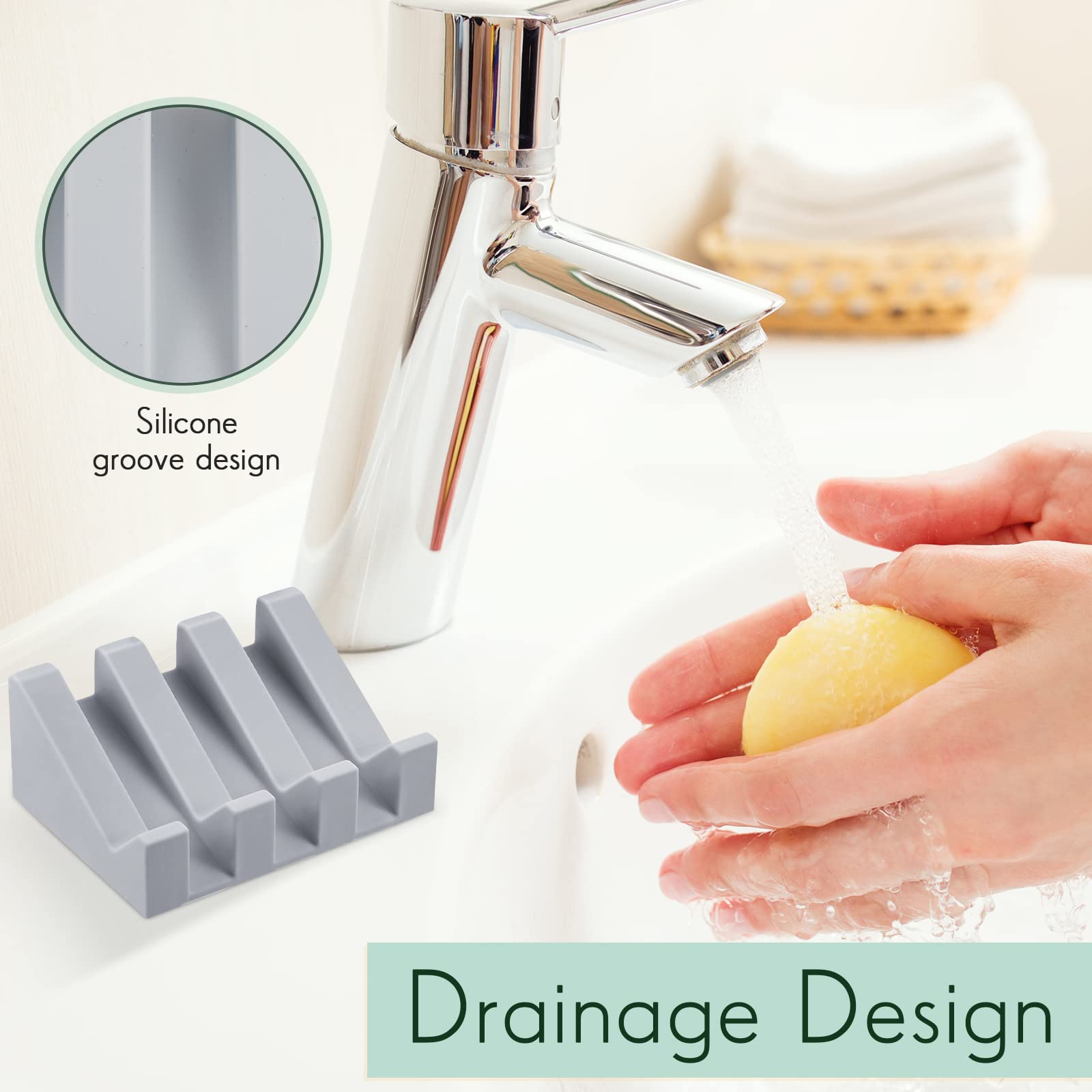 3 Pieces Silicone Soap Dish Self Draining Soap Dish Shower Waterfall Bar Soap Holder Tray With Drain Soap Saver For Kitchen Bath