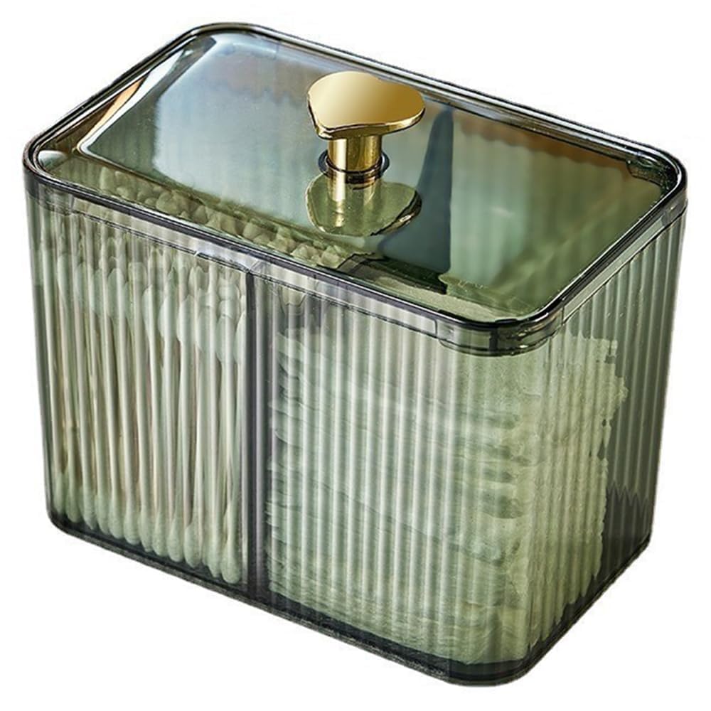 Wiwiuxy Qtips Holder Bathroom Container,3-Section Cotton Ball/Swabs Dispenser,3 Grids Apothecary Jar Organizer, Cosmetics Storag