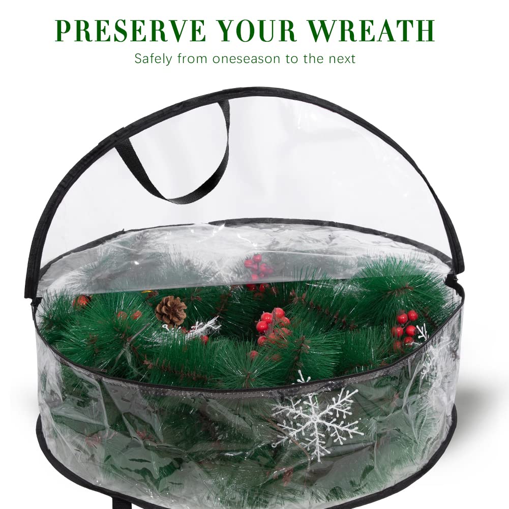 2-Pack Christmas Wreath Storage Container 24'', Clear Wreath Storage Bags With Dual Zippers For Xmas Seasonal Thanksgiving Holid