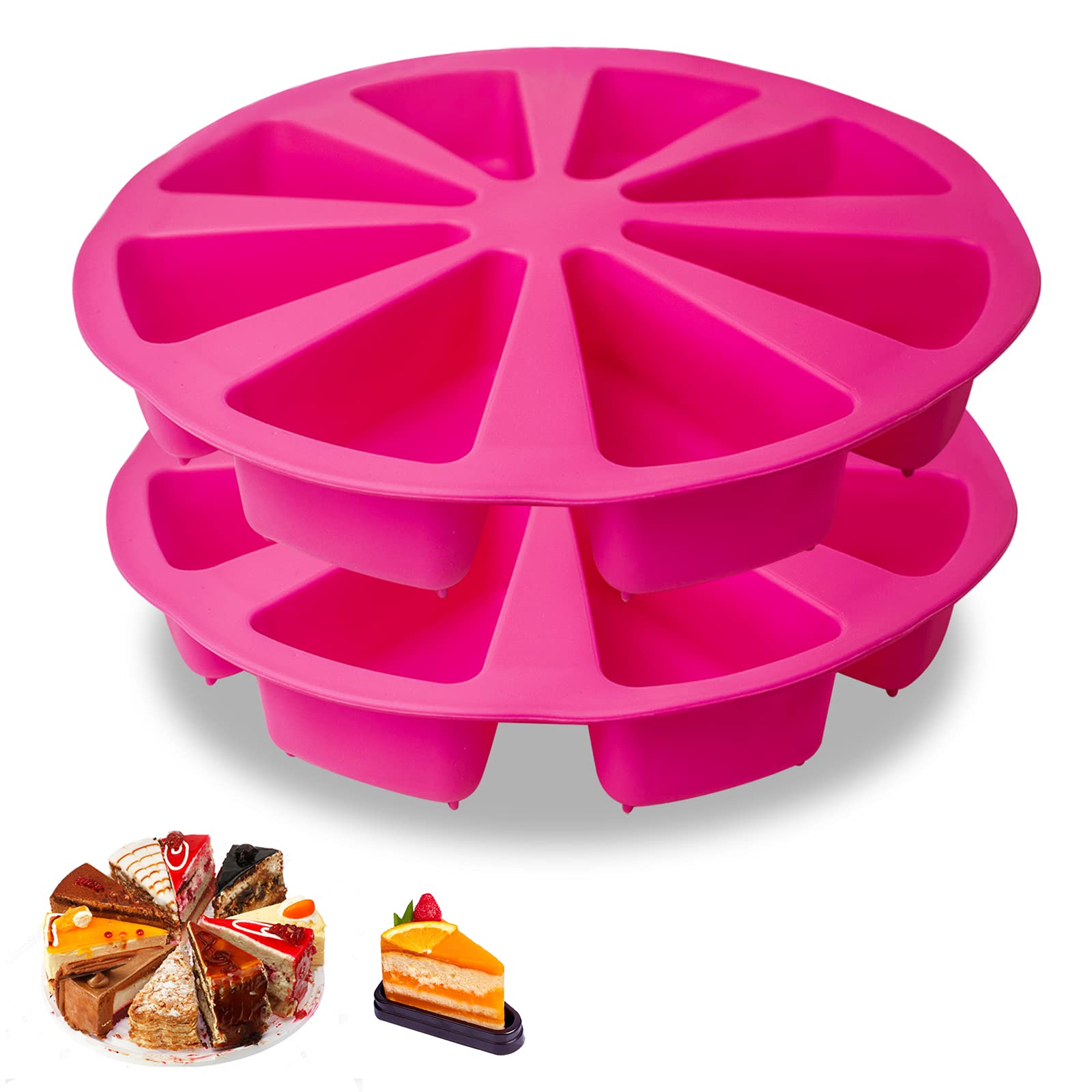 Meajore 2 Pcs Silicone Cake Scone Pan,Triangle 8 Cavity Pizza Cake Pan,Internal Diameter 4 Inch Cake Pan For Brownies Muffins,Ch