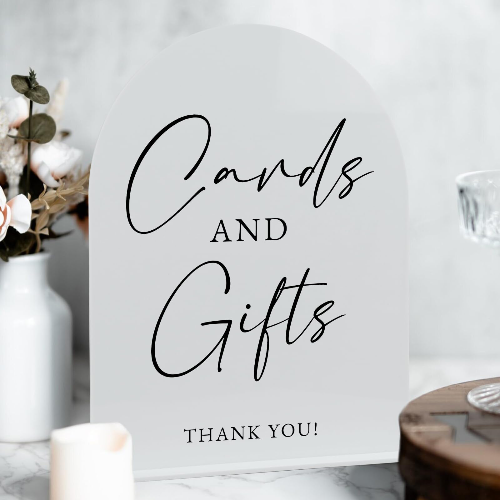 White Arch Acrylic Wedding Sign- 8x10 Cards and Gifts Sign and Base,1/8 Thick | Modern Calligraphy Arched Acrylic Table Sign for