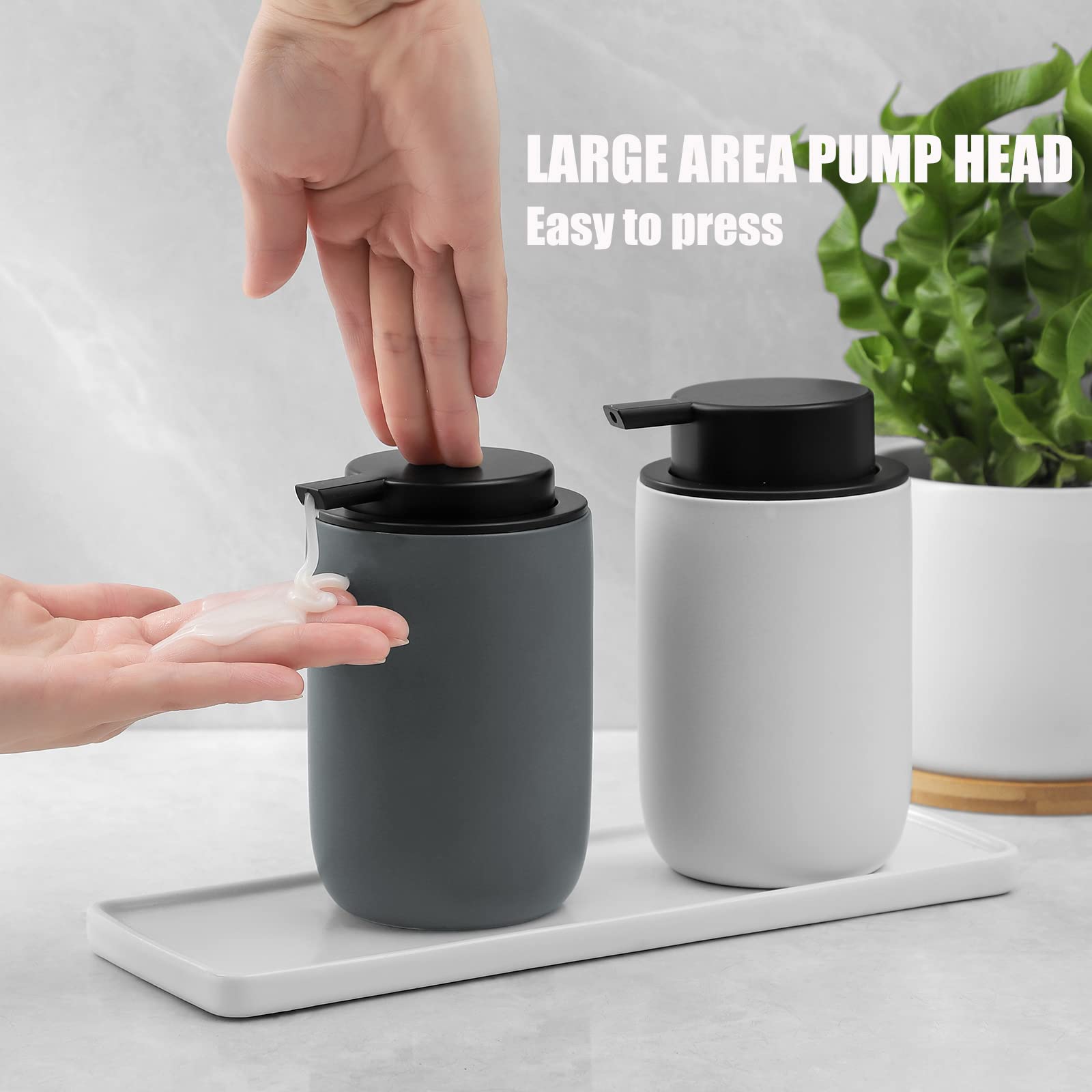 Hand Soap Dispenser for Bathroom Decro  Matte Grey Ceramic Liquid Pump Bottles Refillable Dish Dispenser for Kitchen Farmhouse Colleage Dorm  2 Pack