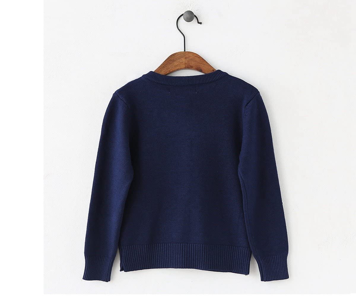 Smiling Pinker Little Girls Crewneck Cardigans Button Knitted Uniform Sweaters Solid Long Sleeves(7-8 Years,Navy Blue)