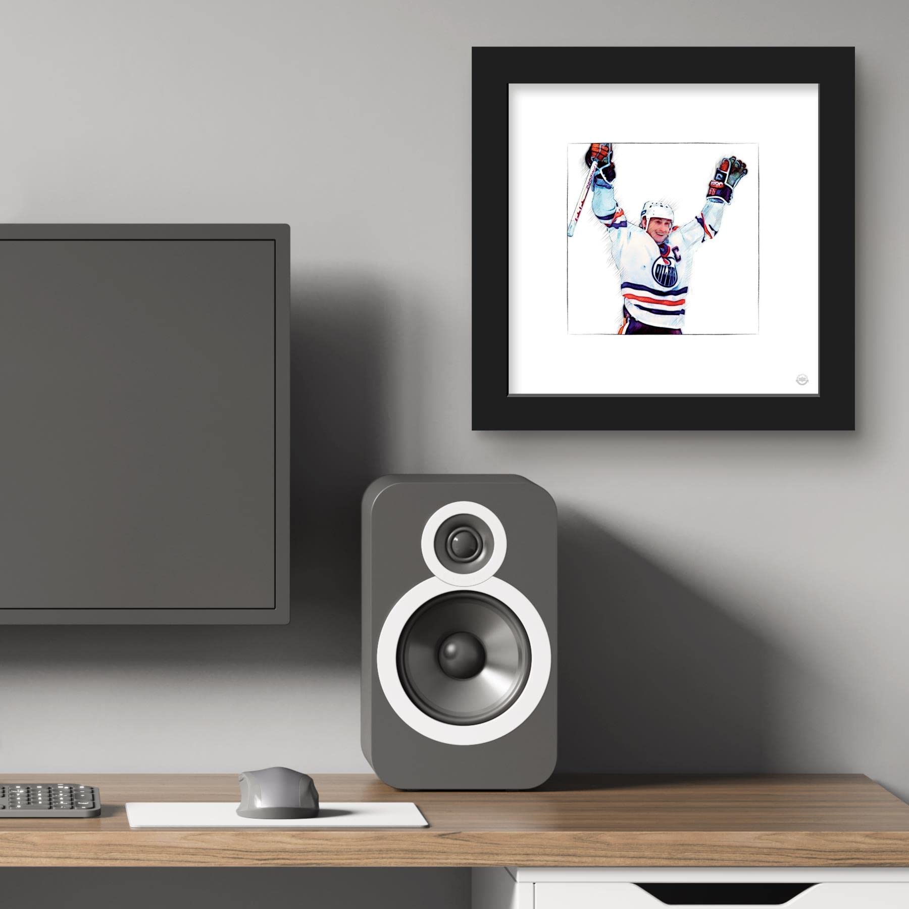 Trends International Gallery Pops Wayne Gretzky - Art Sketch Oilers Celebrate Wall Art Wall Poster, 12'' X 12'', Black Frame Ver