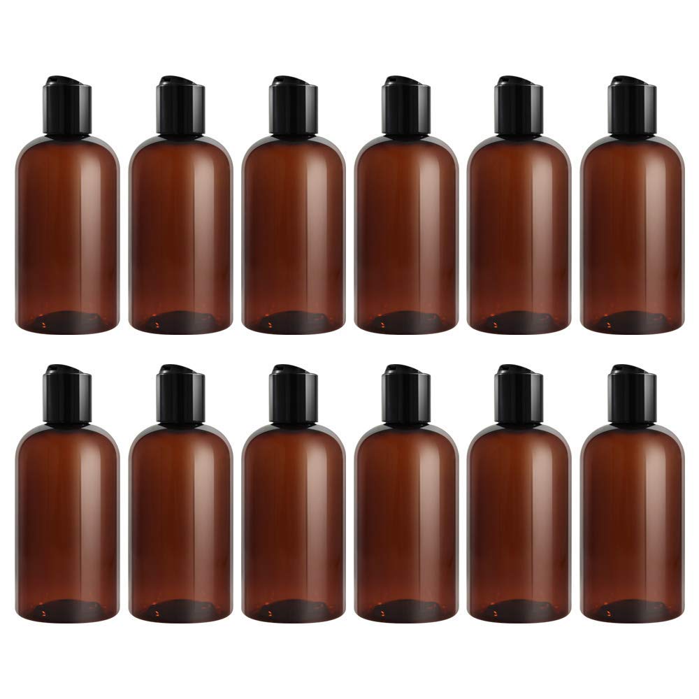 Caribbean Coastal Delights Amber Boston Plastic Bottles-6 Pack-Squeezable-Bpa Free-Shampoo, Lotion, Liquid Soap (8Oz)