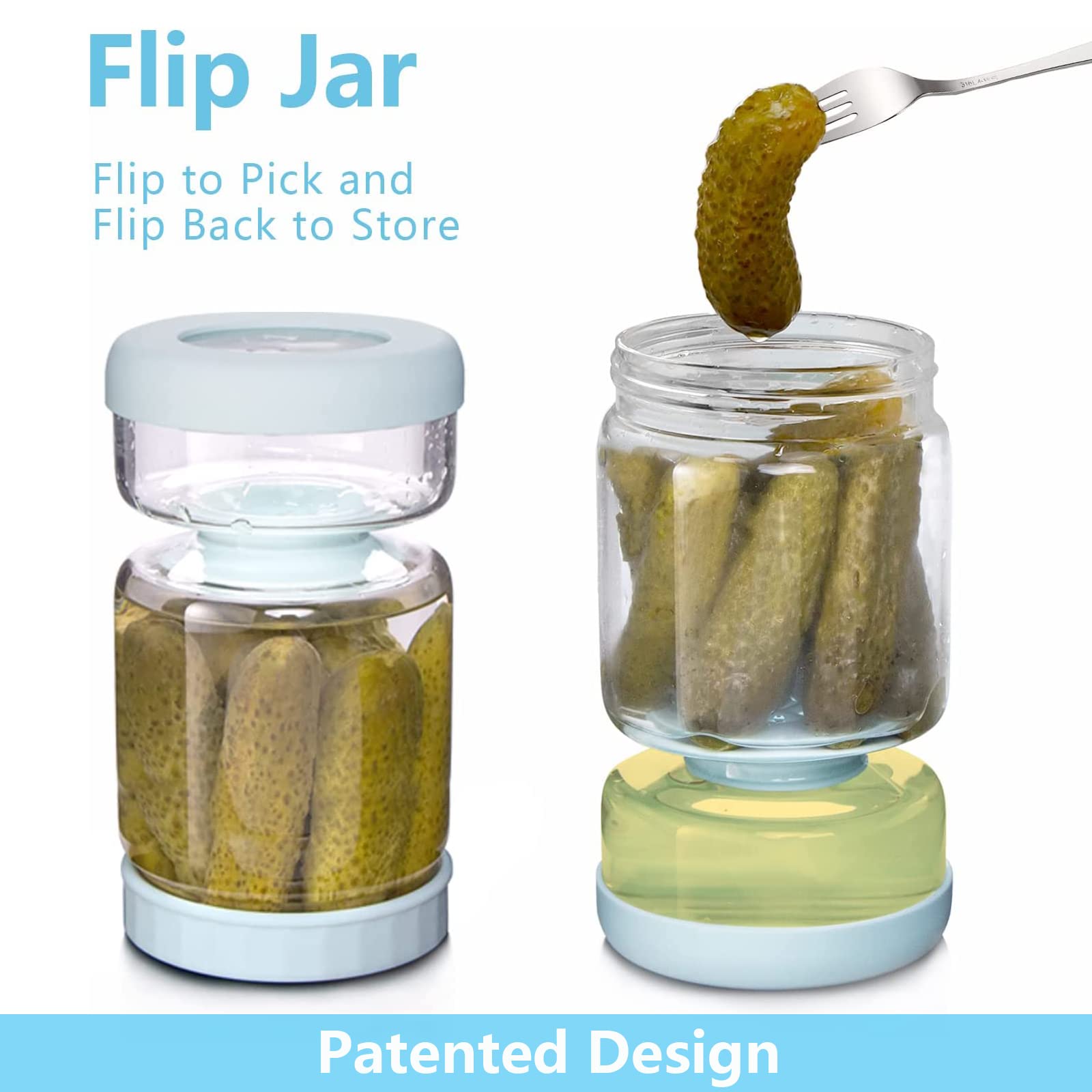 Luvan Pickle Jar With Strainer Flip, 34Oz Pickle Container, Glass Pickle Juice Separator Jar-Leakproof Airtight Lid, Hourglass P