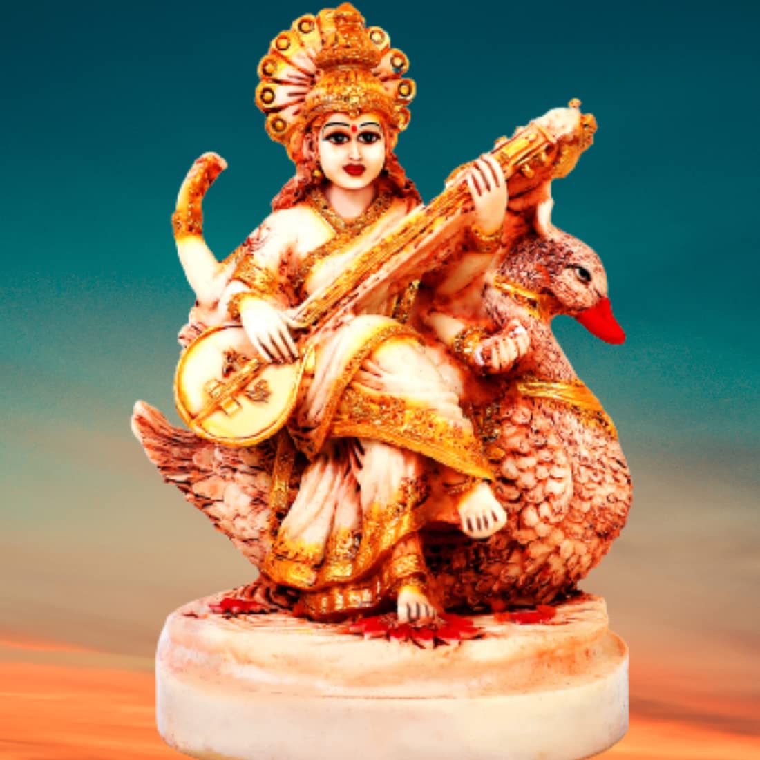 Buji Craft Saraswati Mata Ki Murti Idol Statue Showpiece Figurine For Pooja