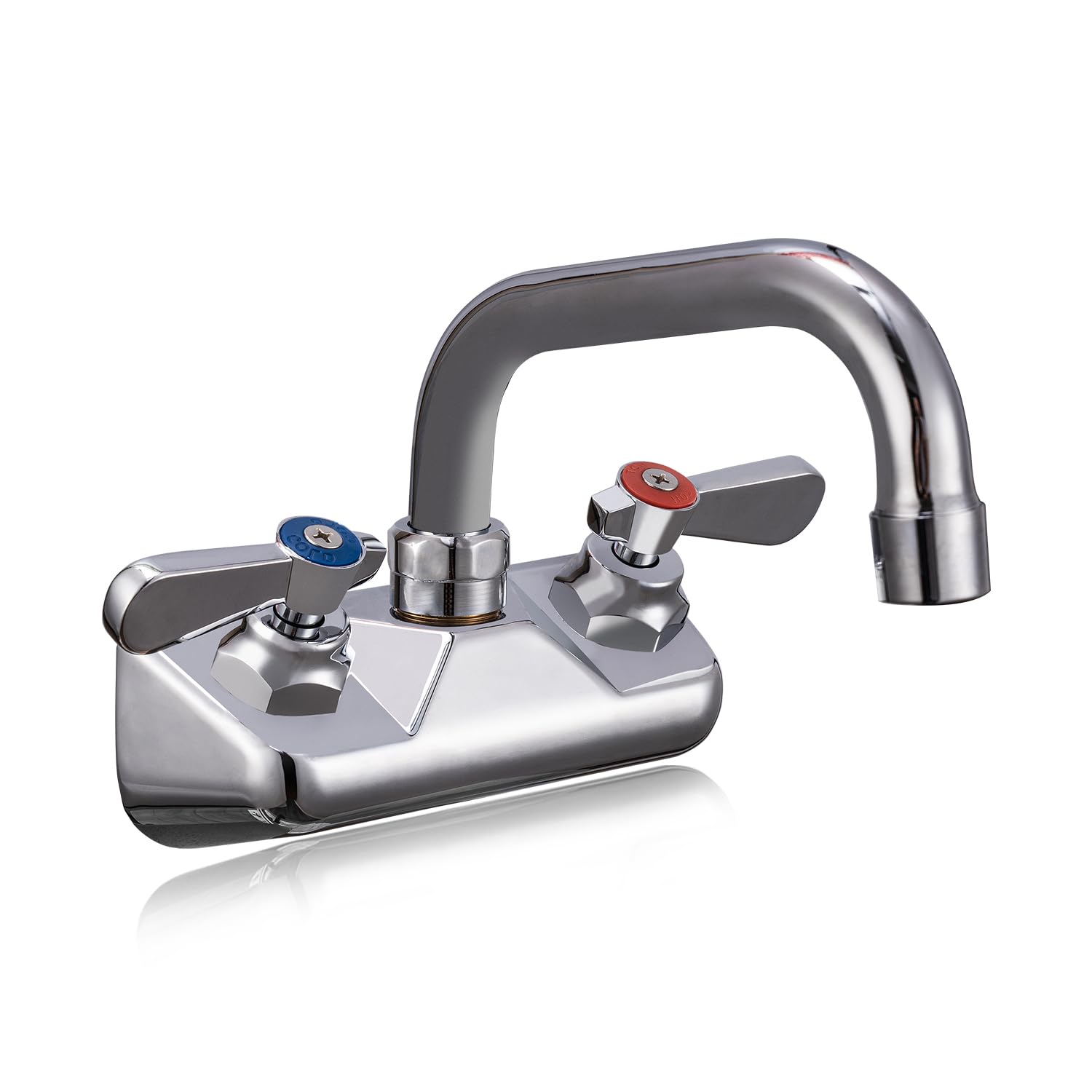 Phivan Commercial Sink Faucet 4 Inch Center Wall Mount Bar Sink Faucet 2 Hole Brass Constructed with 6 Swivel Spout 3 Compartmen