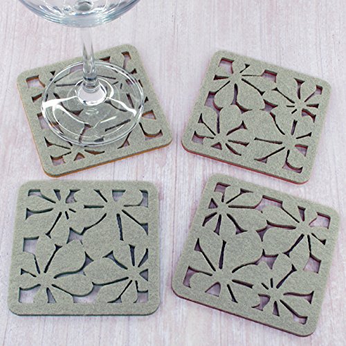 Square Floral Cutwork Reversible Felt Coasters, Set Of 4 (Assorted)