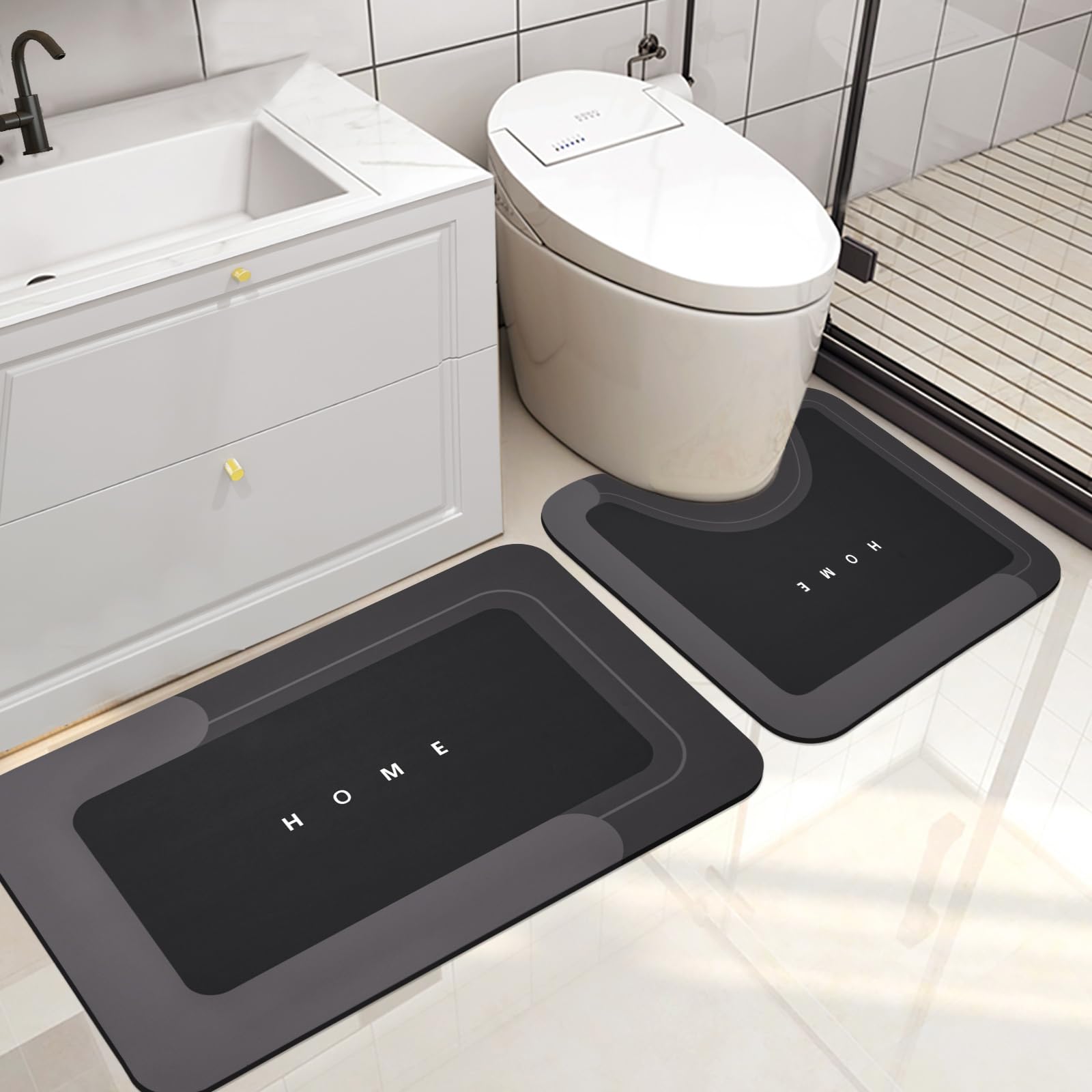 Housego 2Pcs Absorbent Bath Mat Magic Rug Sets, Quick Drying Bath Mat Non-Slip Floor Rug Rubber Backed For Bathroom Kitchen Show