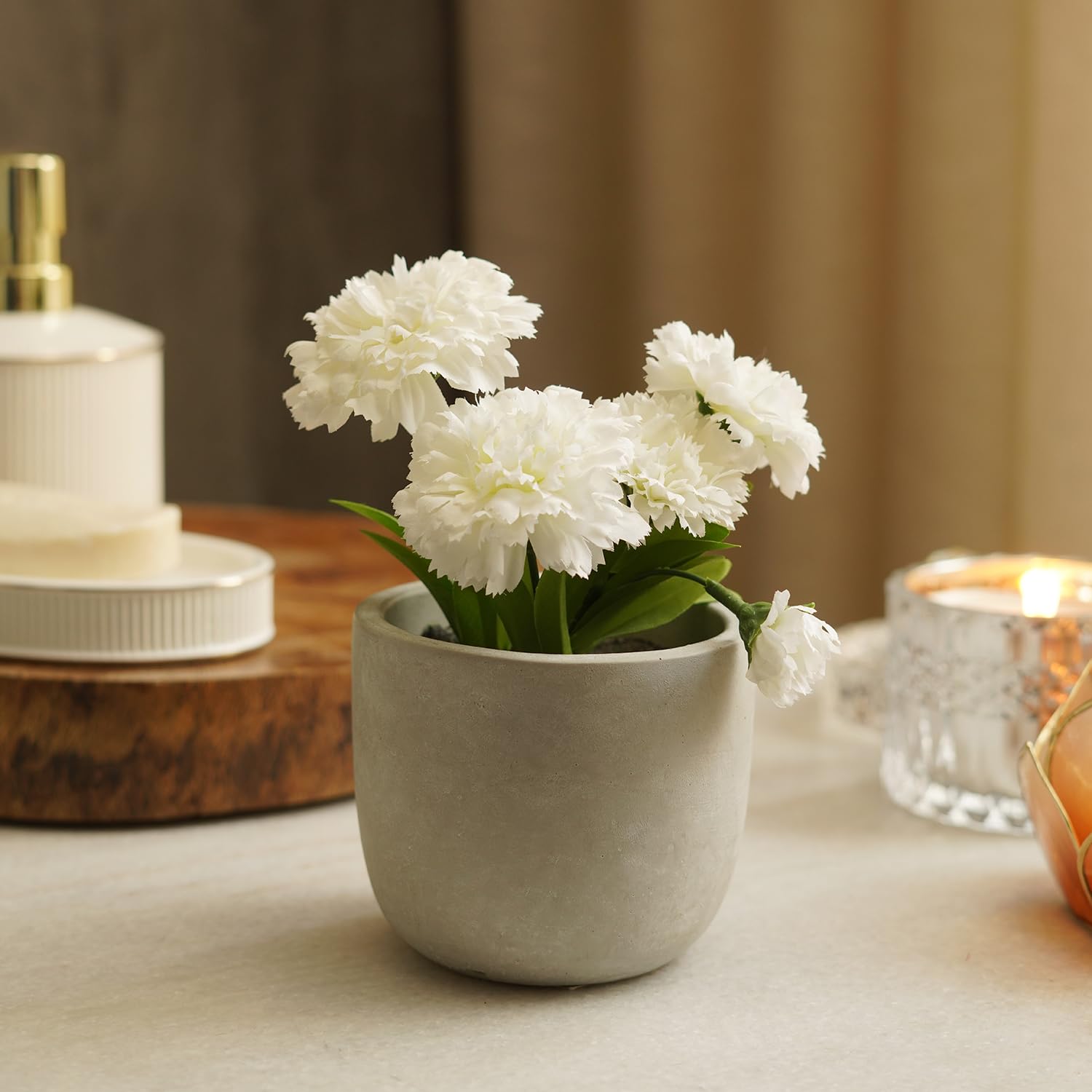 Pure Home + Living, Carnation In Cement Pot, White