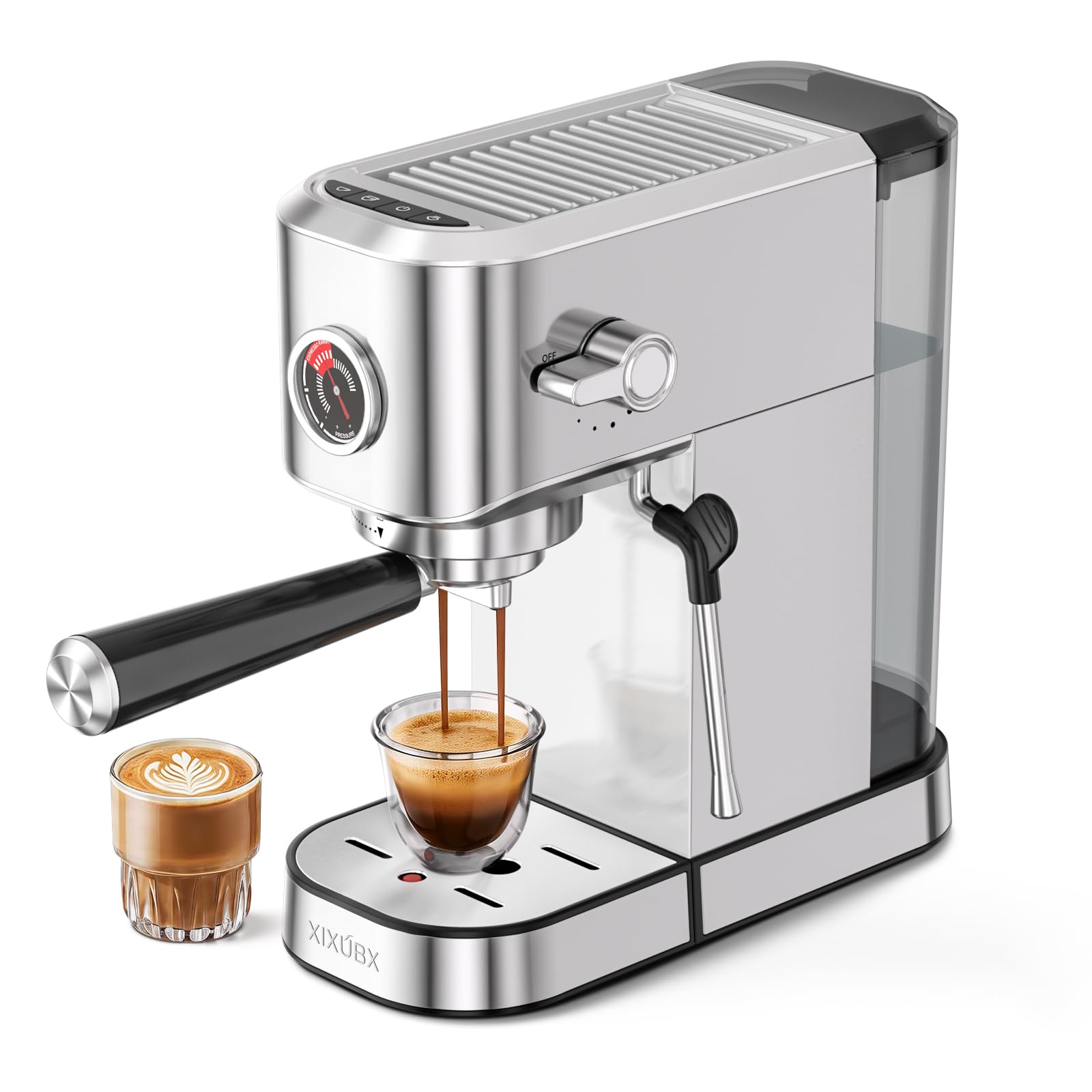 XIXUBX Espresso Machine with Milk Frother for Cappuccino & Latte, Chrome