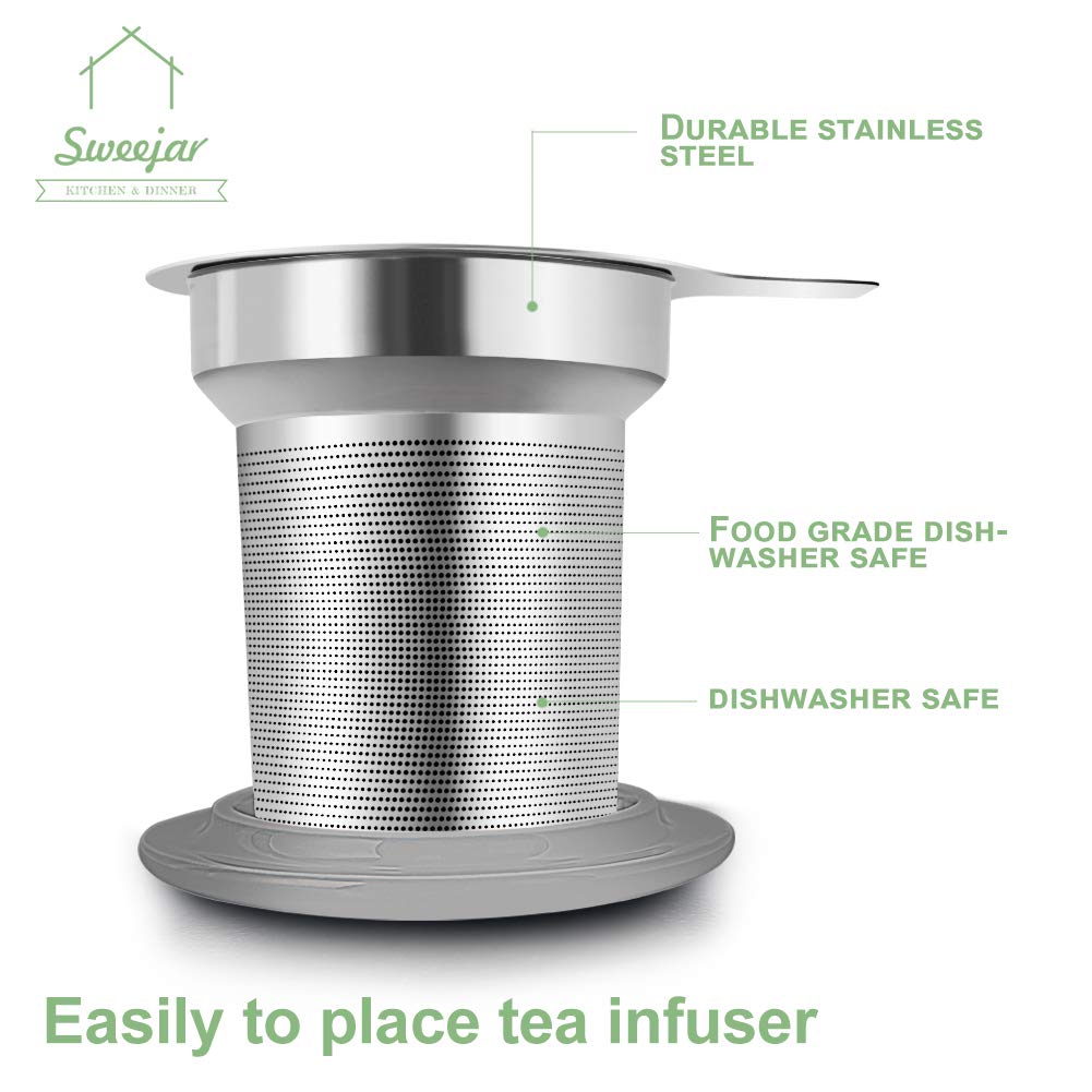 Sweejar Porcelain Tea Mug With Infuser And Lid,Teaware With Filter, Loose Leaf Tea Cup Steeper Maker, 16 Fl Oz For Tea/Coffee/Mi