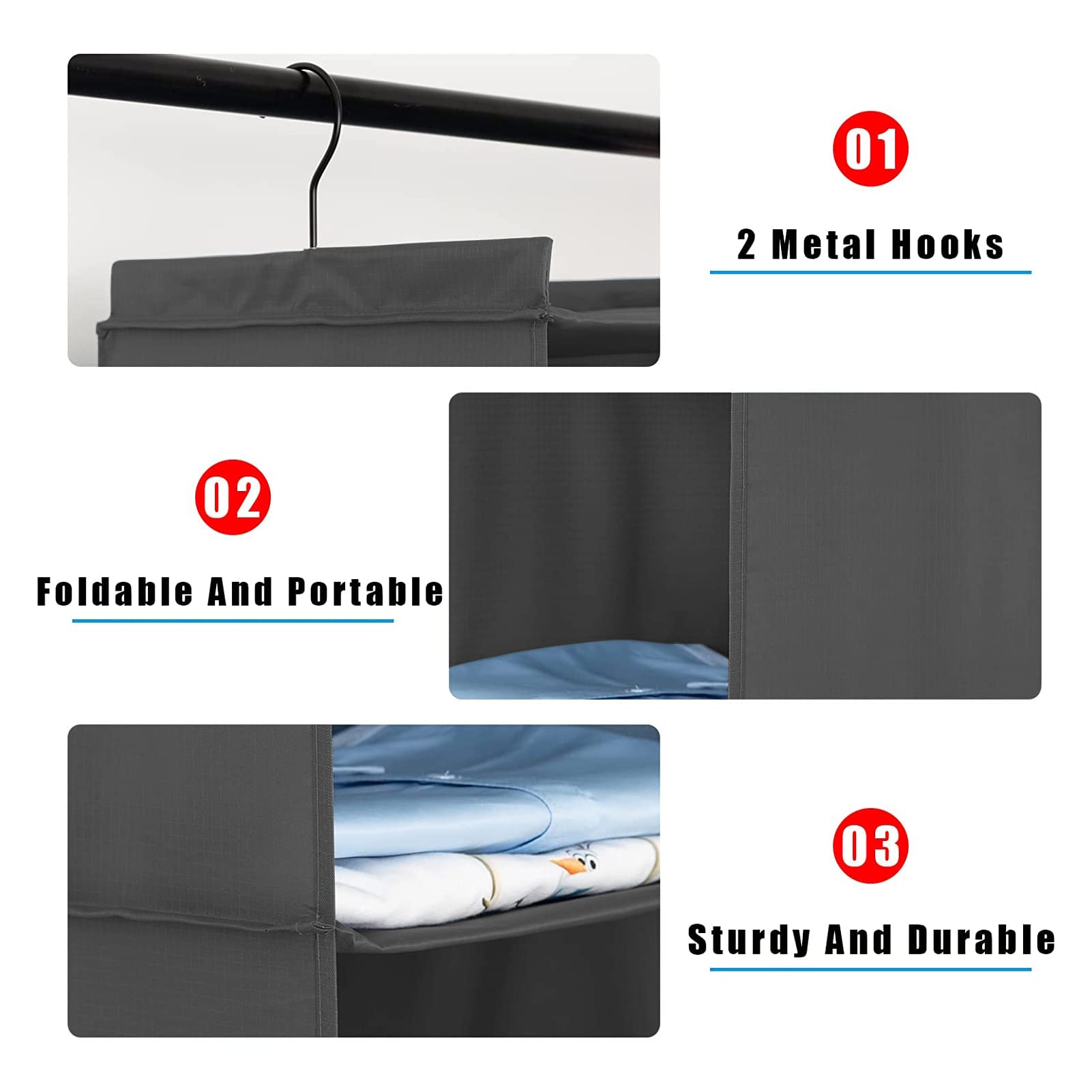 Donyeco Hanging Closet Organizer, Easy Mount Foldable 4-Shelf Hanging Closet Wardrobe Storage Shelves, Clothes Handbag Shoes Acc