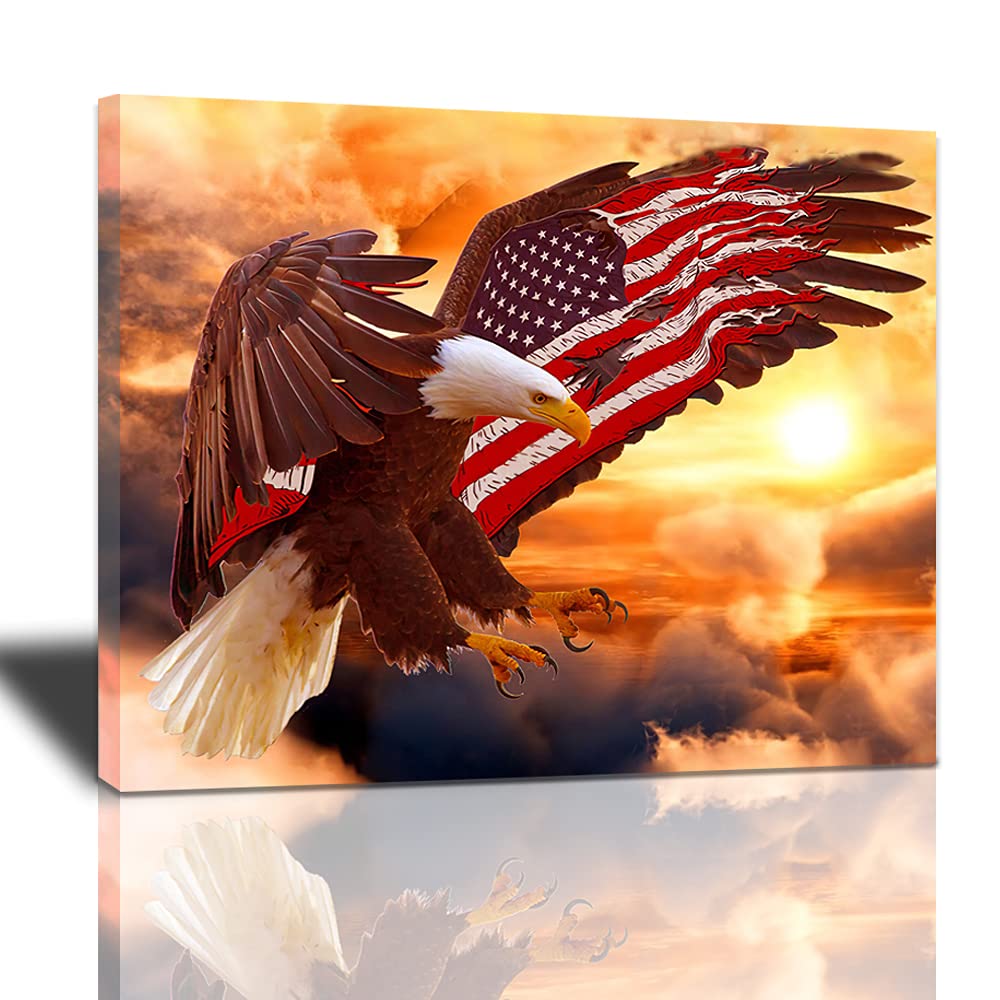 American Bald Eagle Wall Art Flying Eagle Canvas Prints Patriotic Concept Picture Inspiring Motivational Posters Modern Home Art